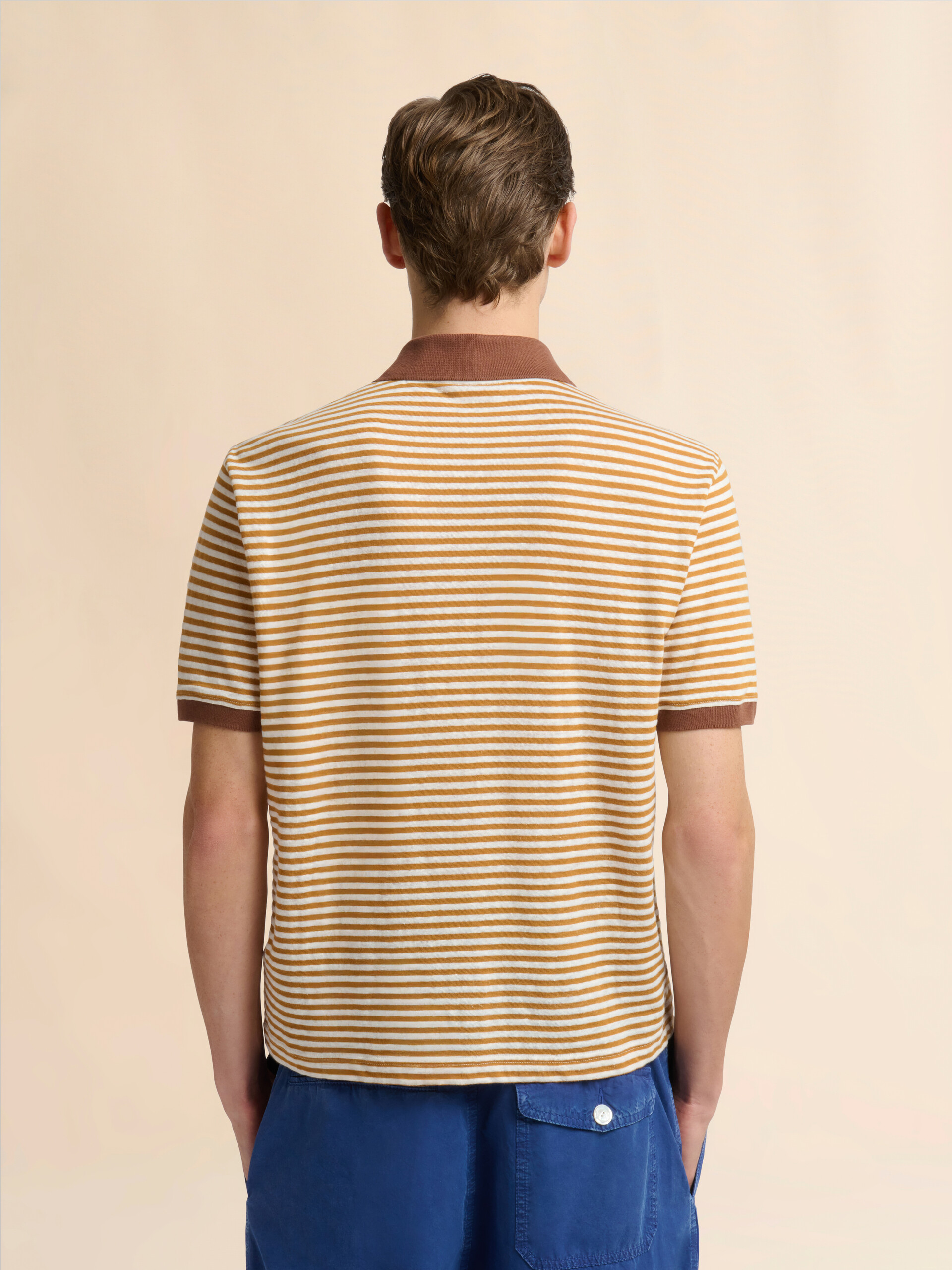 Blue striped linen blend polo shirt - Shirts - Image 3
