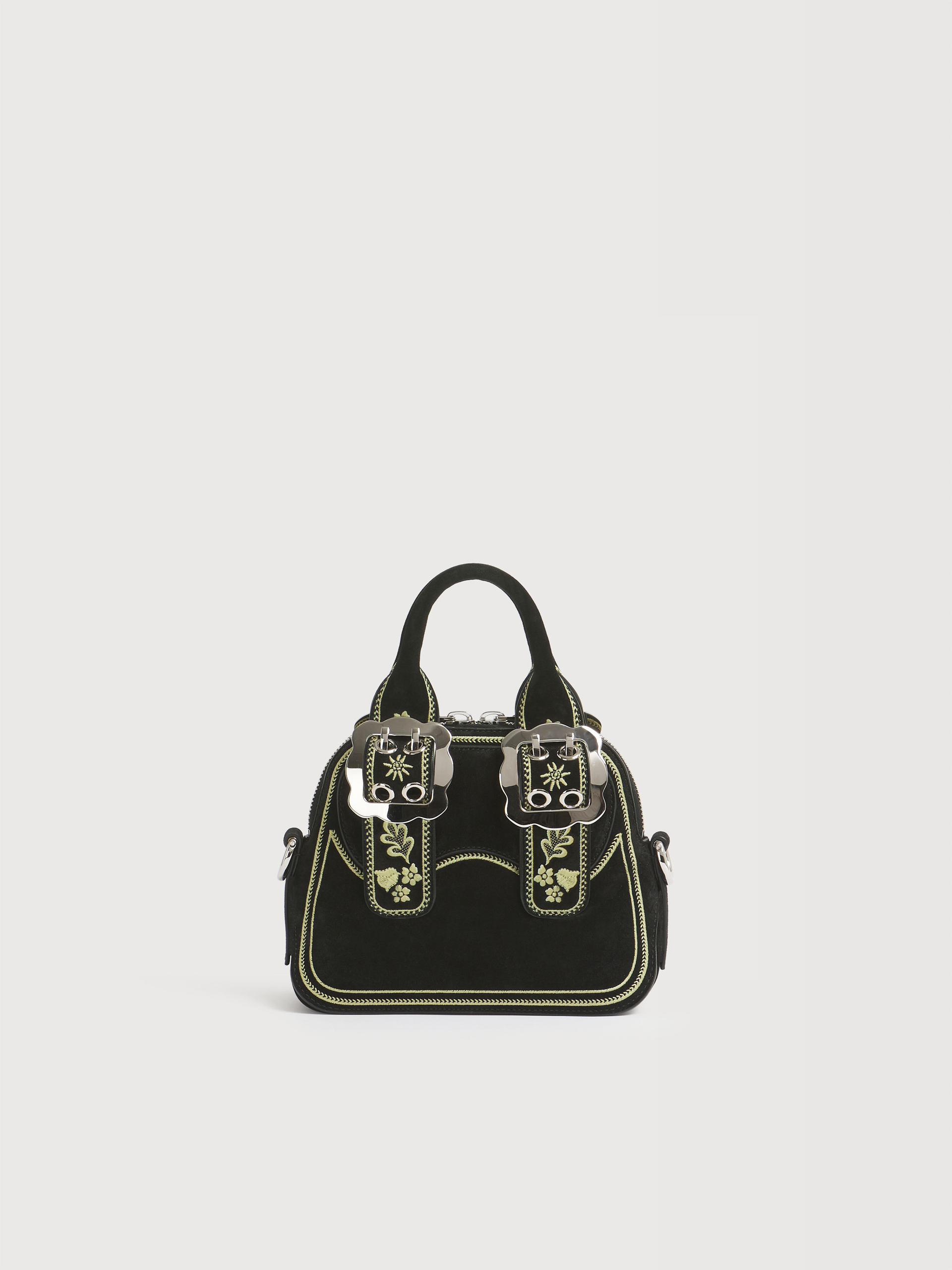 Black suede Belte bag with embroidery - Handbags - Image 4