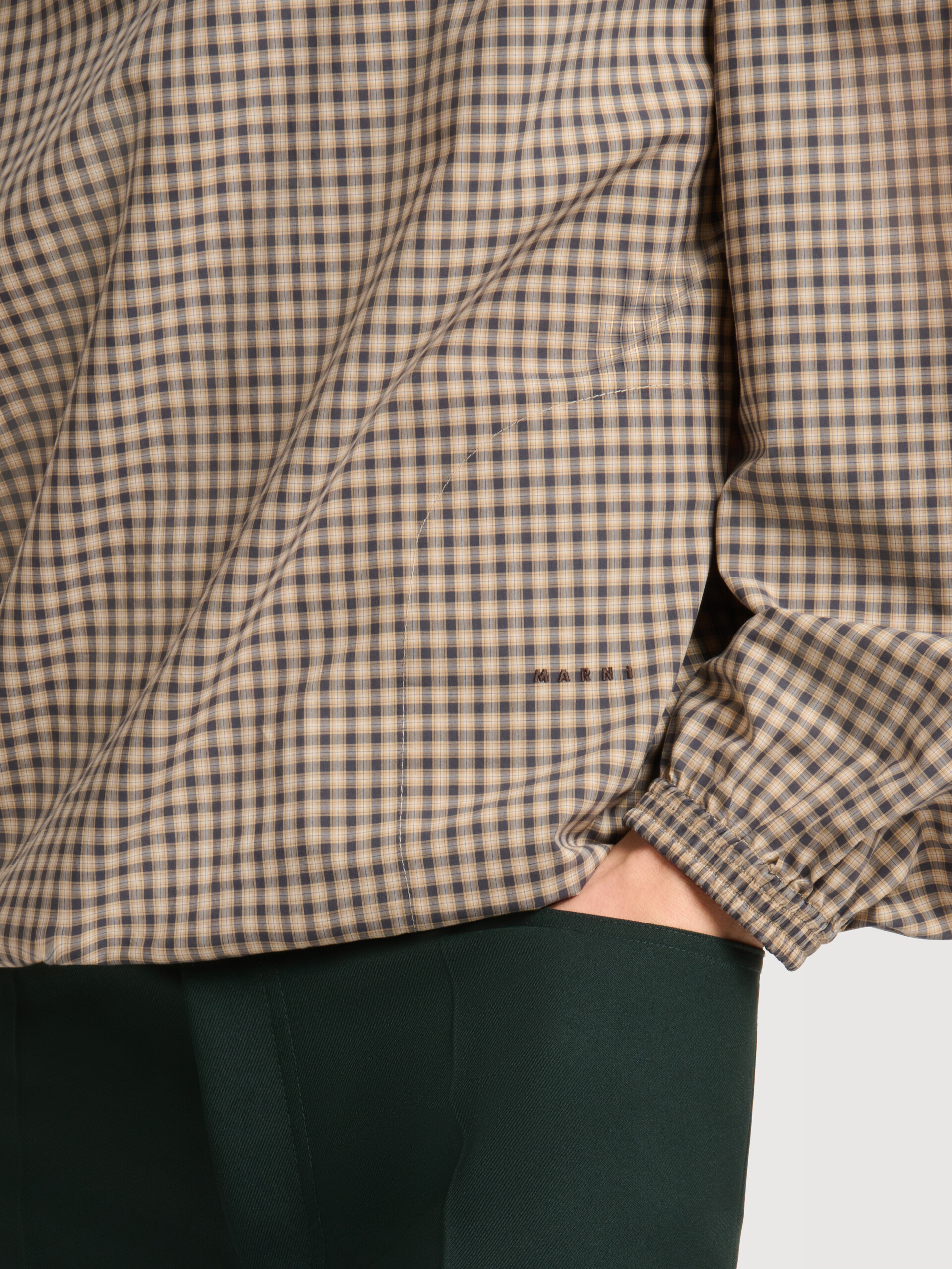 Brown checked poplin shirt with funnel neck - Shirts - Image 5
