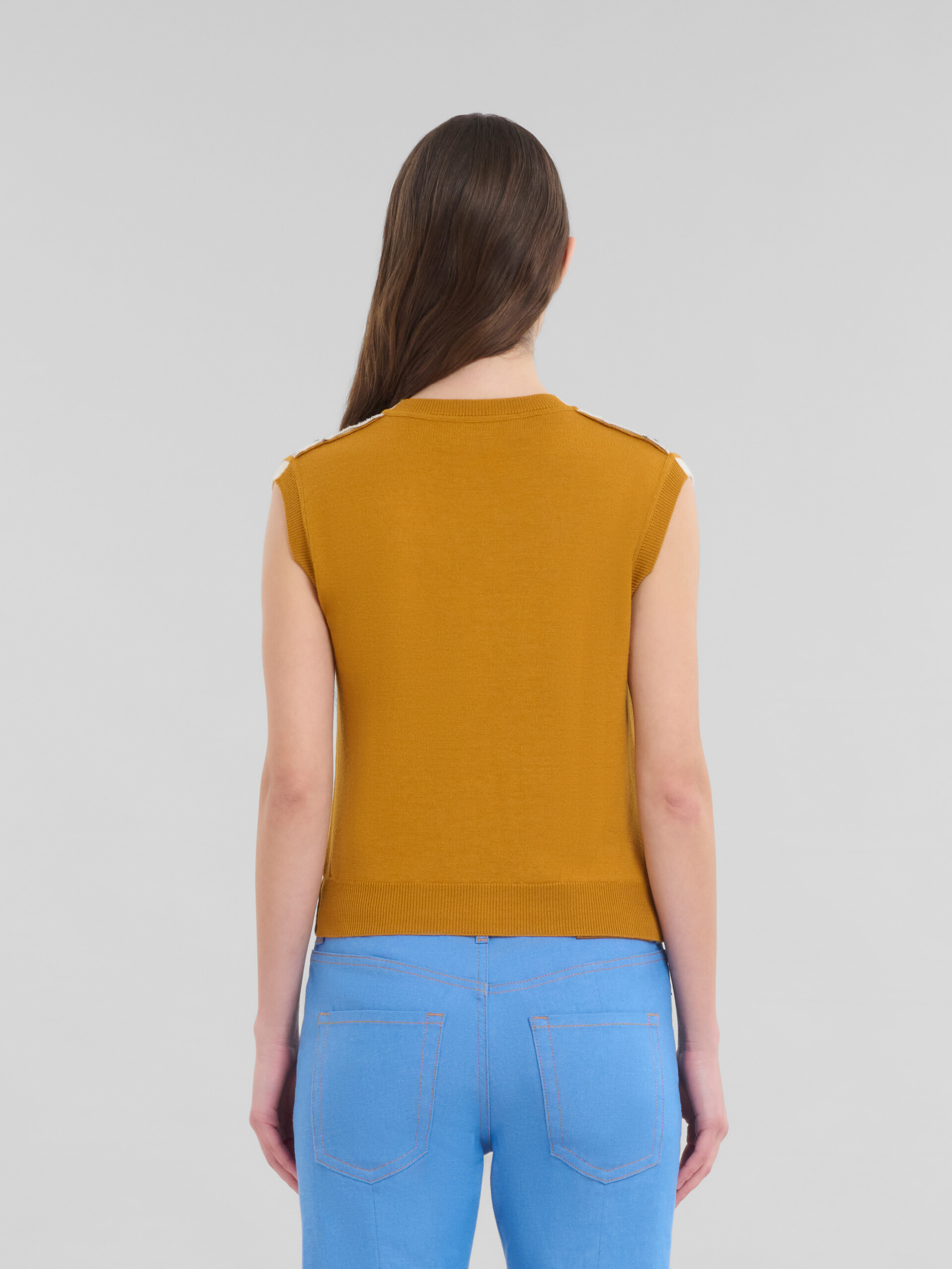 Gilet in lana con motivo a quadri arancioni e bianchi - Pullover - Image 3