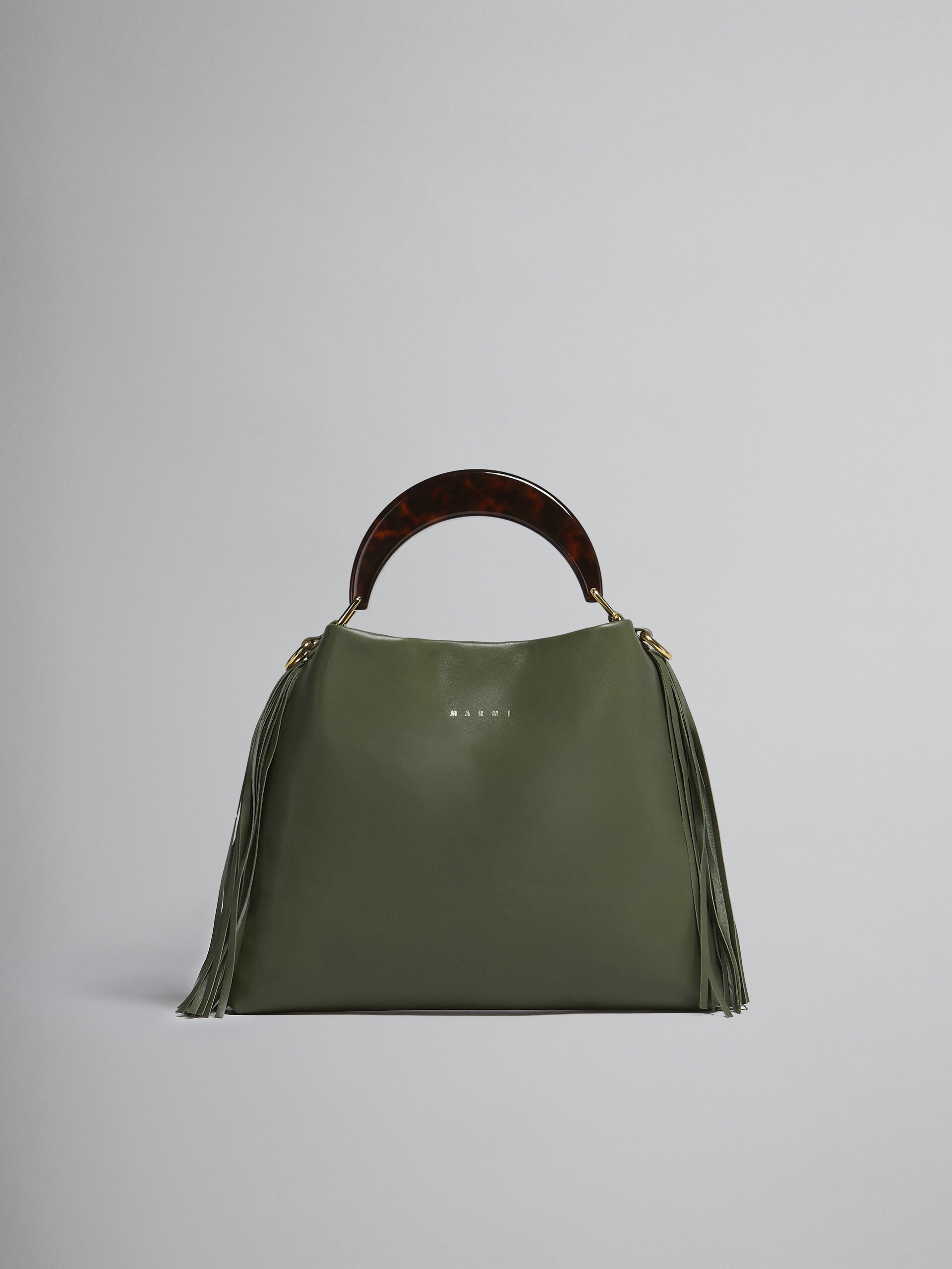 Venice Small Bag in green leather with fringes - Shoulder Bags - Image 1