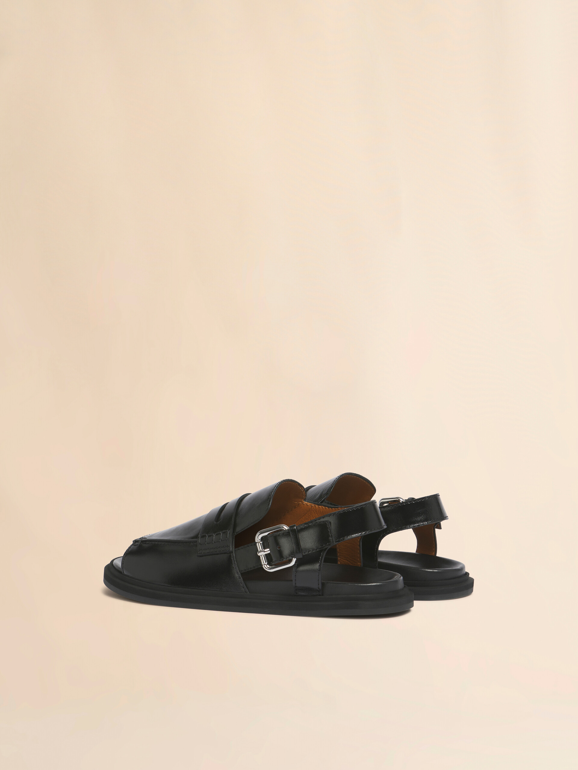 Black leather loafer sandal - Sandals - Image 3