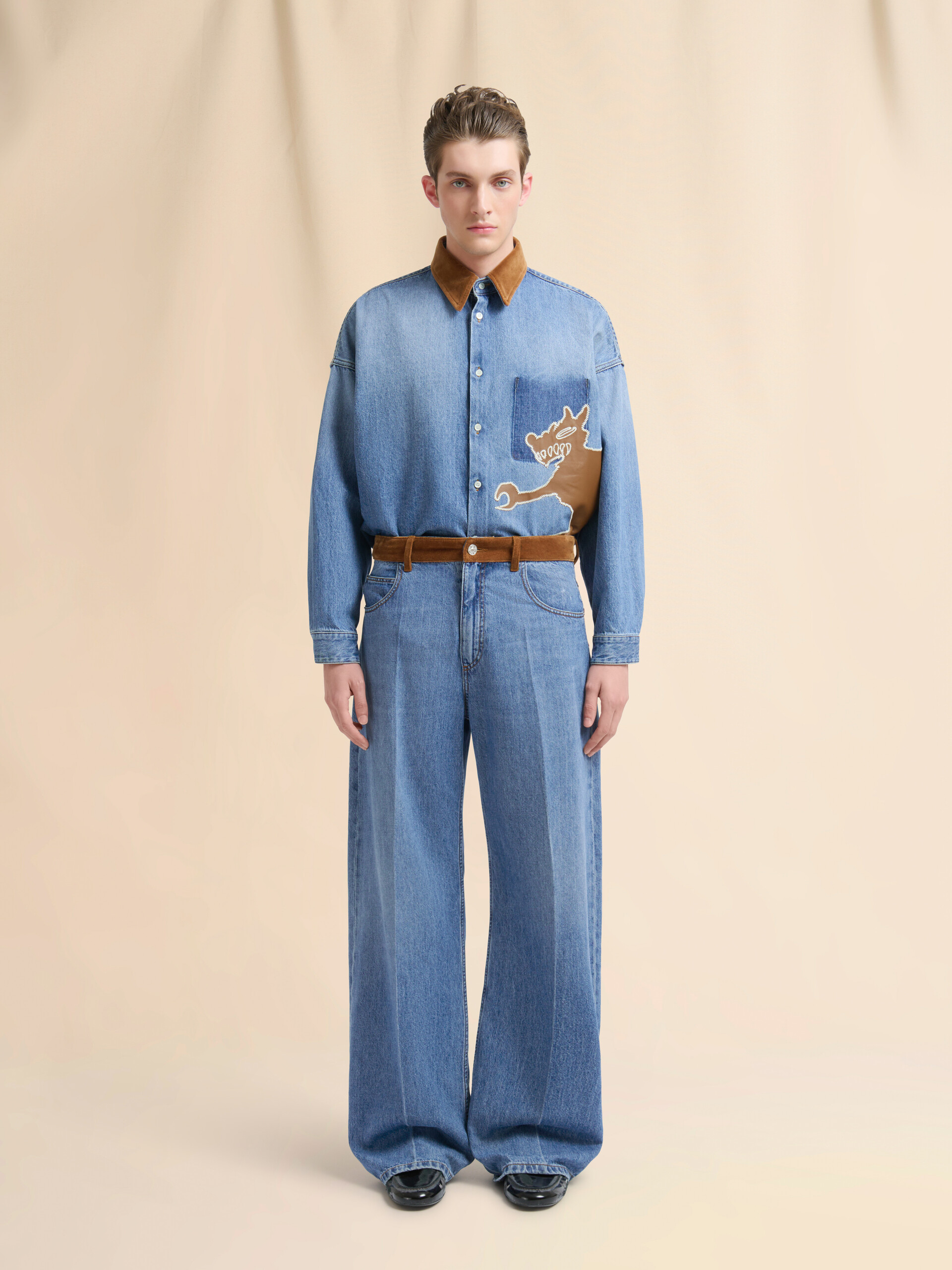 Blue denim trousers with velvet waistband - Pants - Image 2