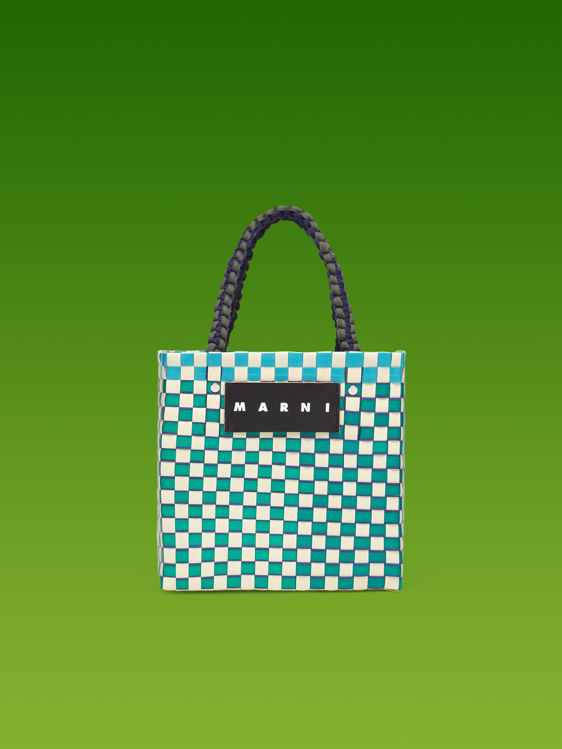 MARNI MARKET BASKET bag in pale blue square woven material Marni