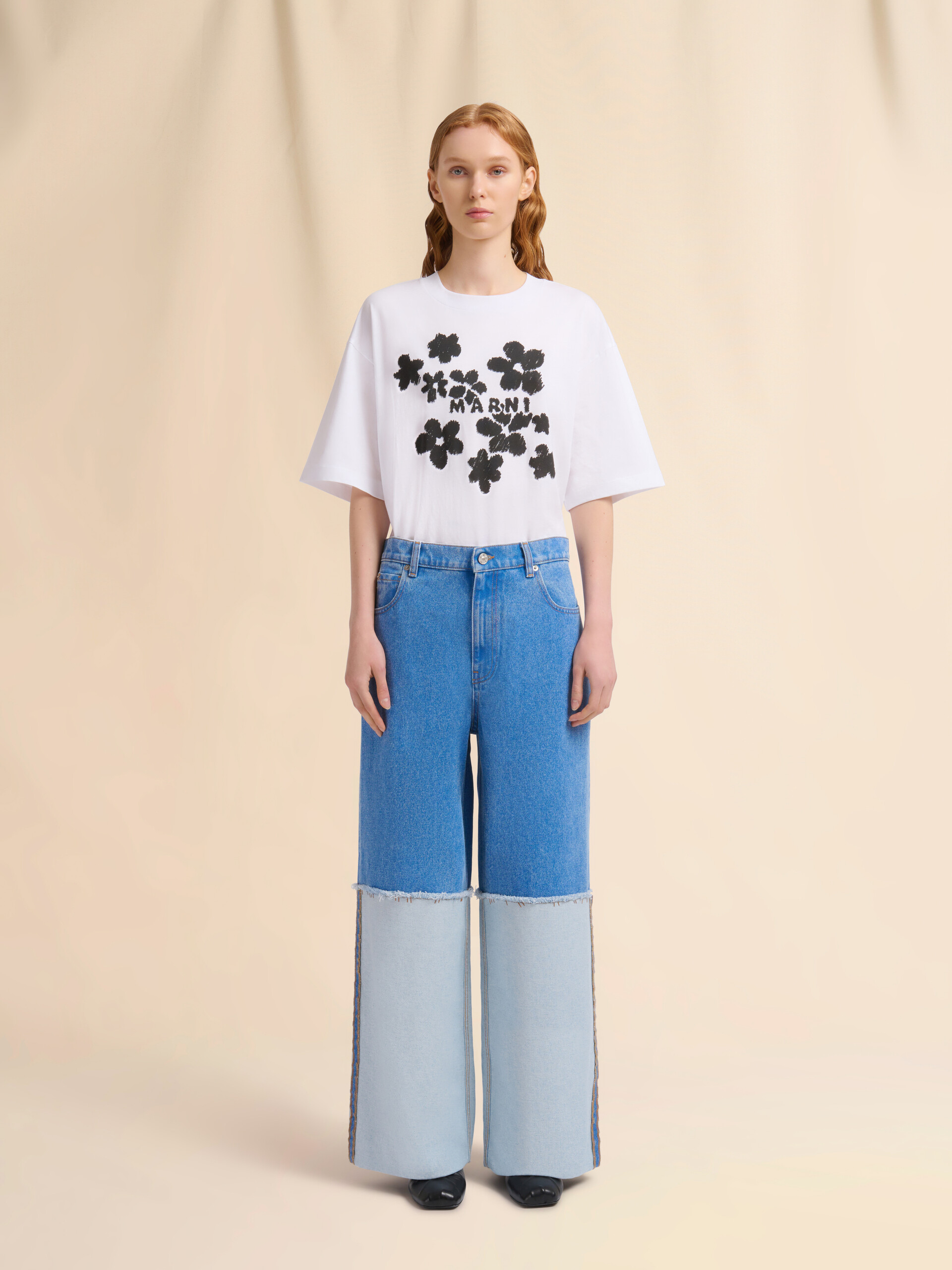 Wide-leg blue denim jeans with extra high cuffs - Pants - Image 2