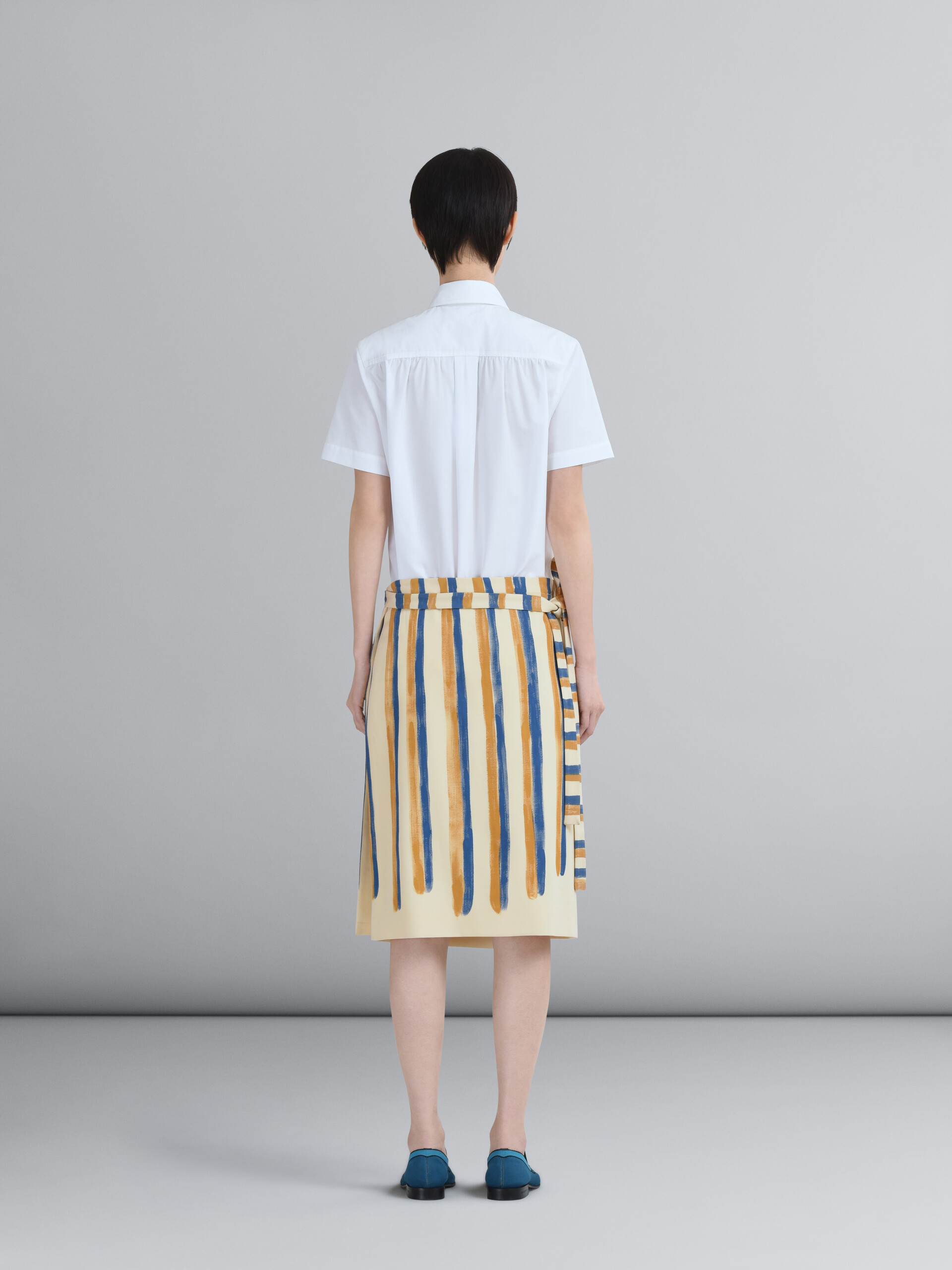 水彩画調ストライプ グレインパウダー地ラップスカート - スカート - Image 3
