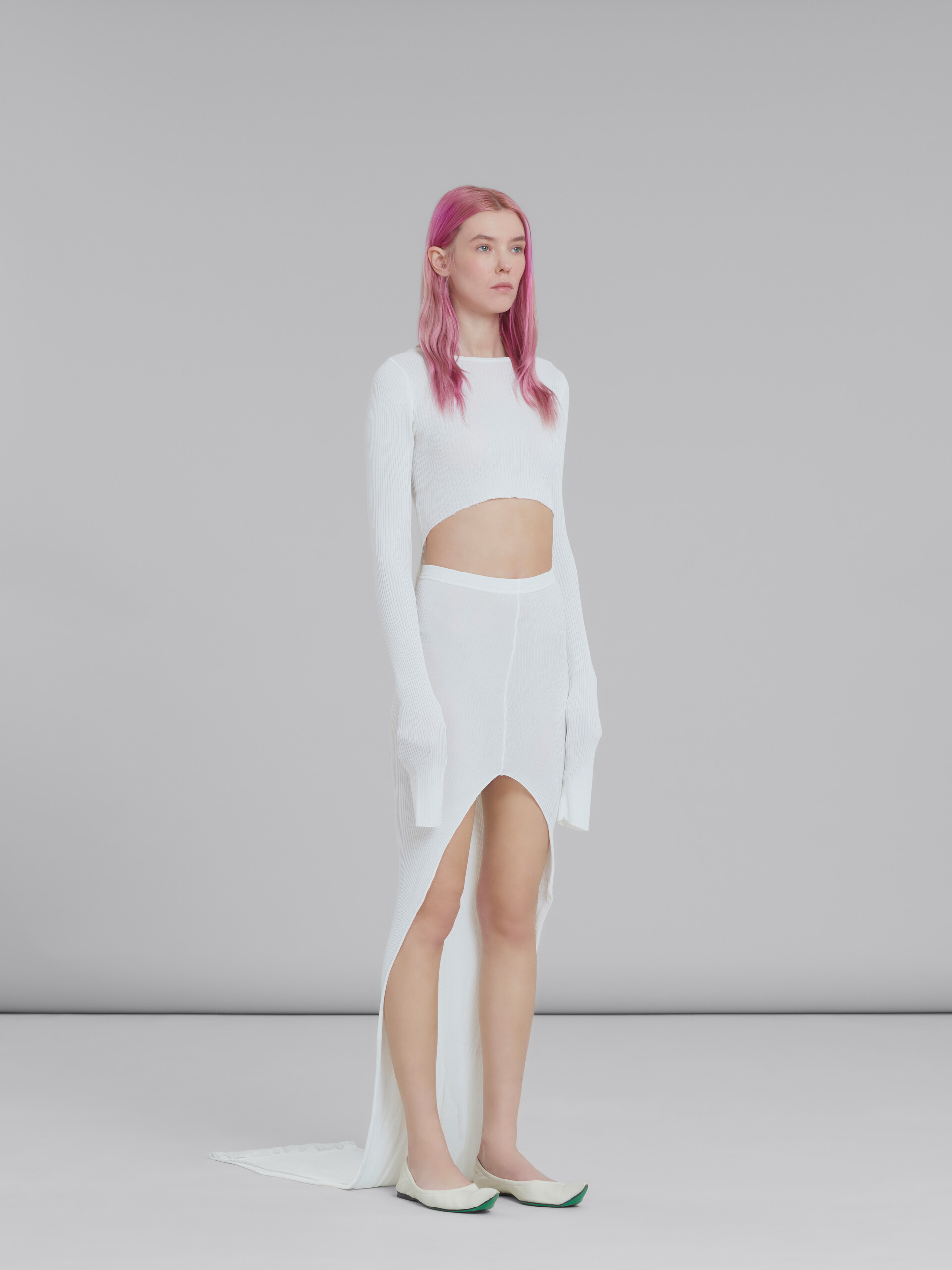 White ribbed viscose cutout dress - Dresses - Image 6