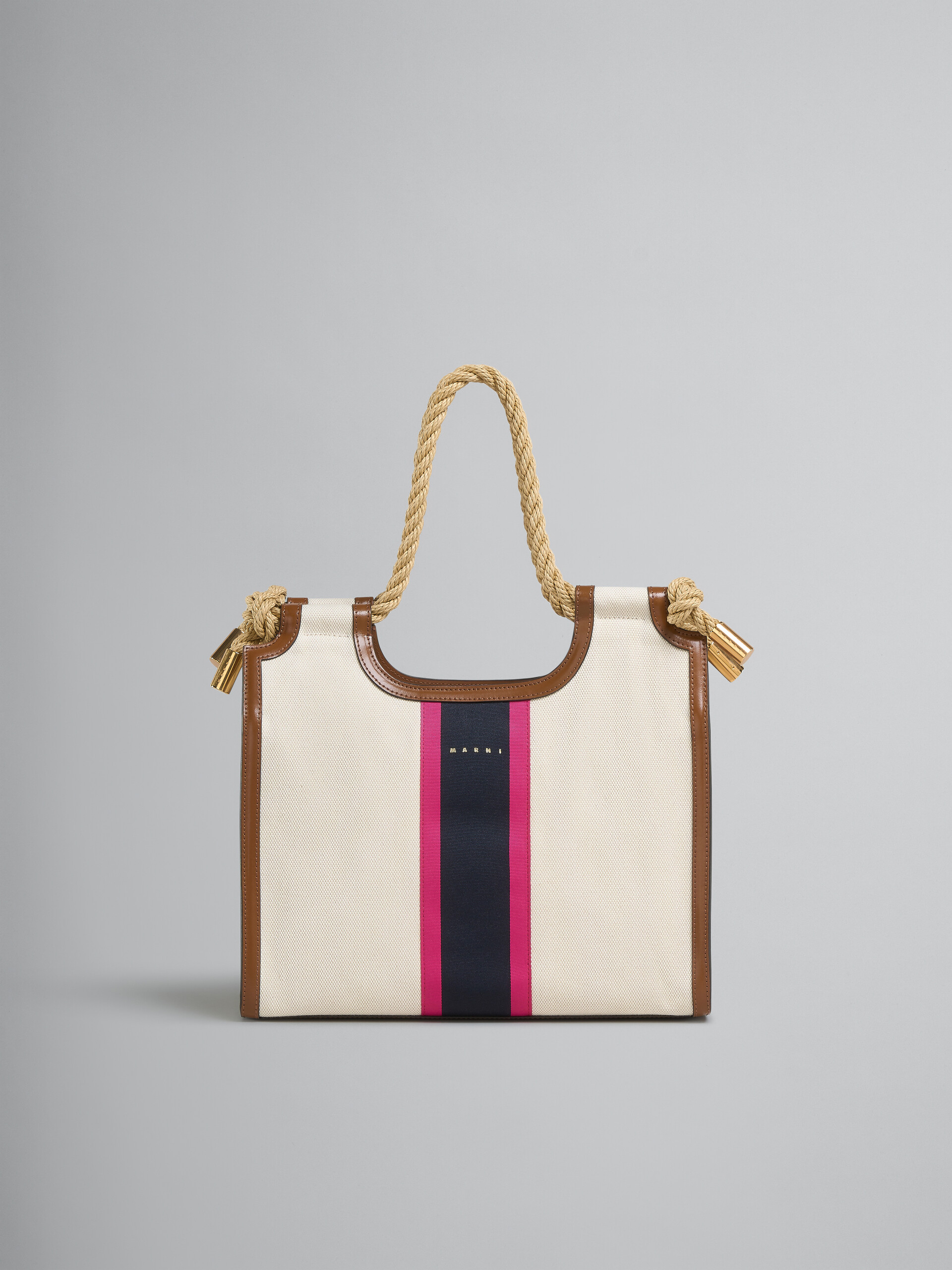 Cream canvas Marcel tote with striped tape - Handbag - Image 1