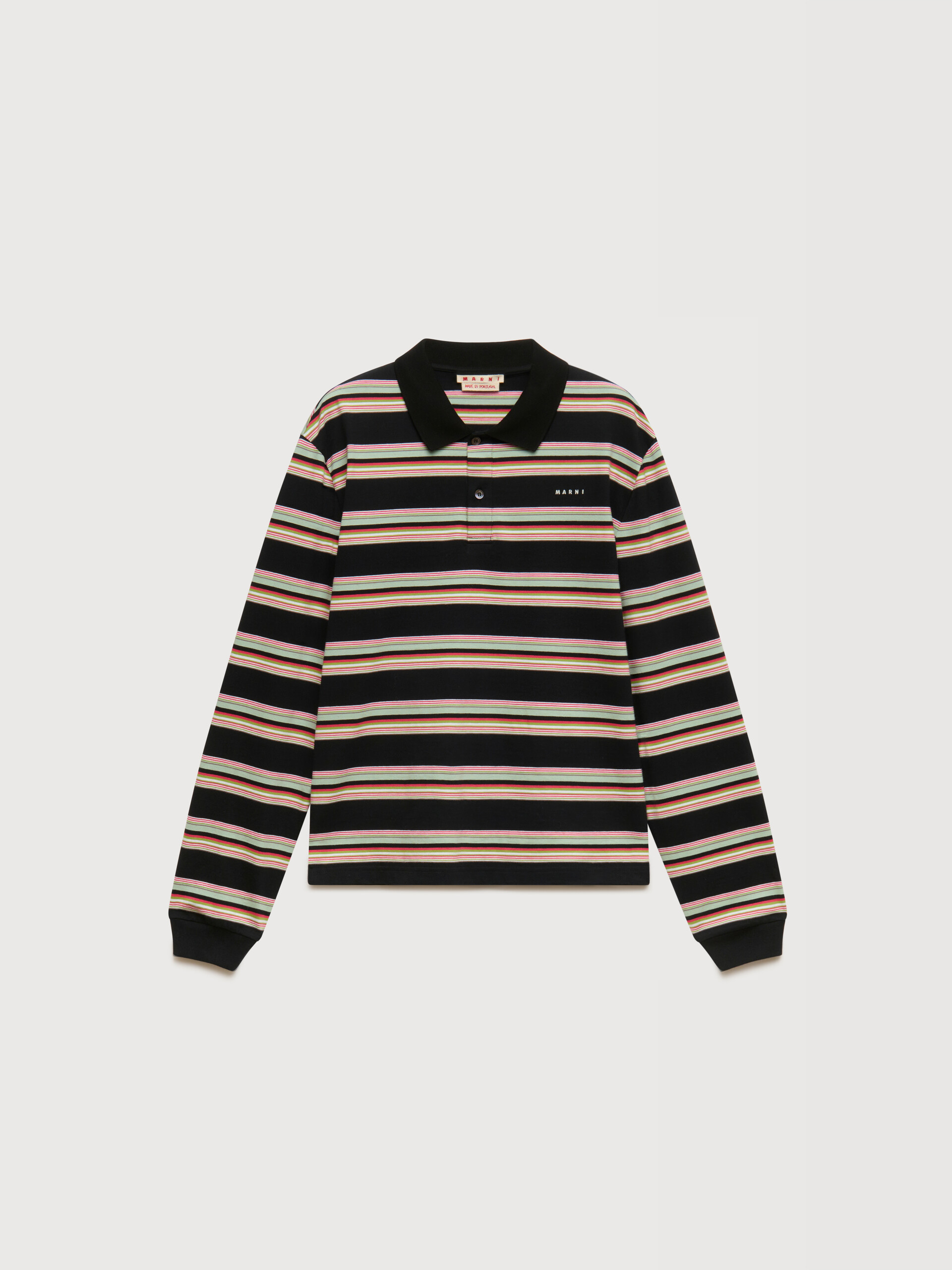 Black and light green striped cotton polo shirt - Shirts - Image 1