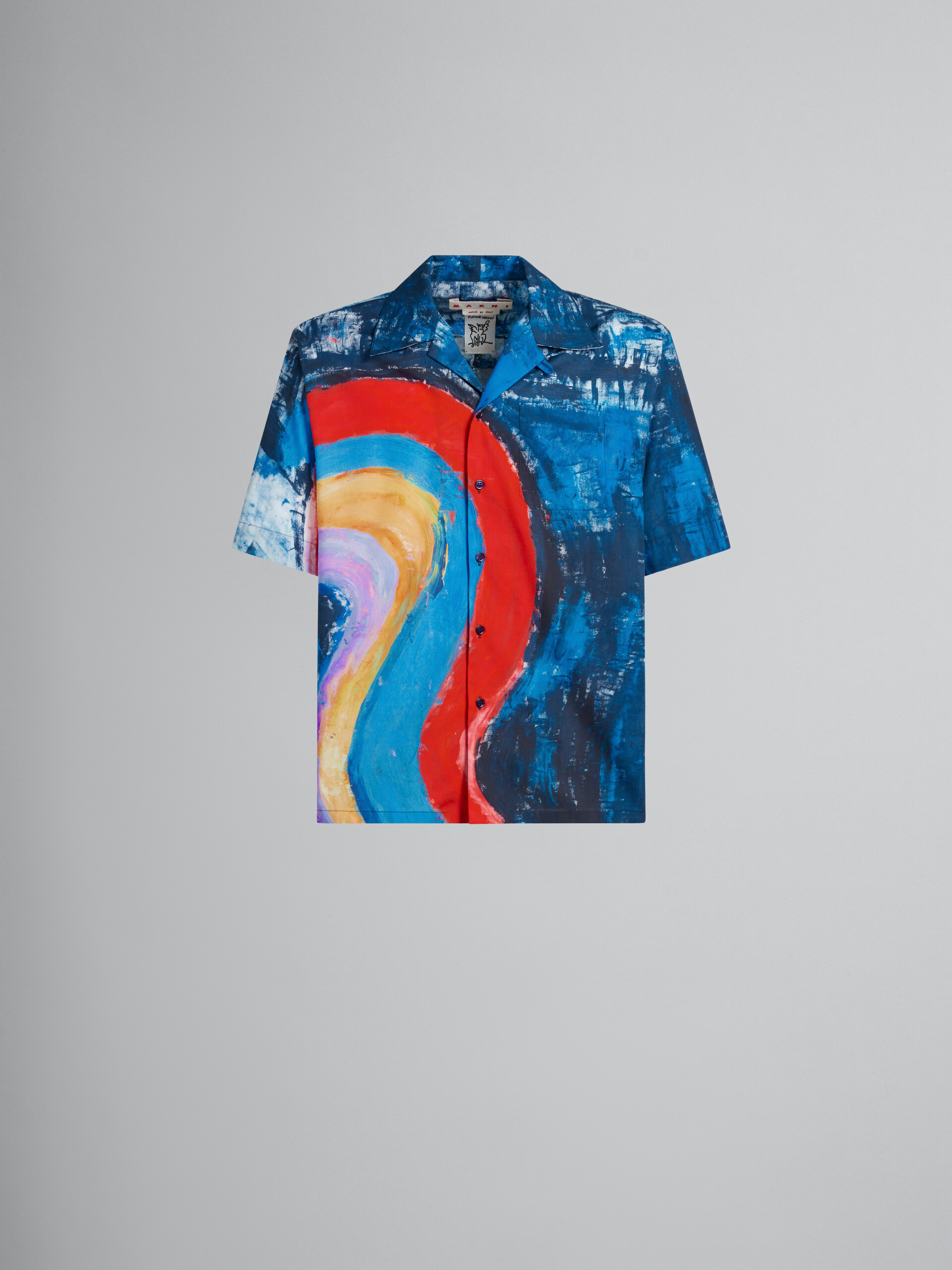 Blue cotton bowling shirt with Rainbow print - Shirts - Image 1