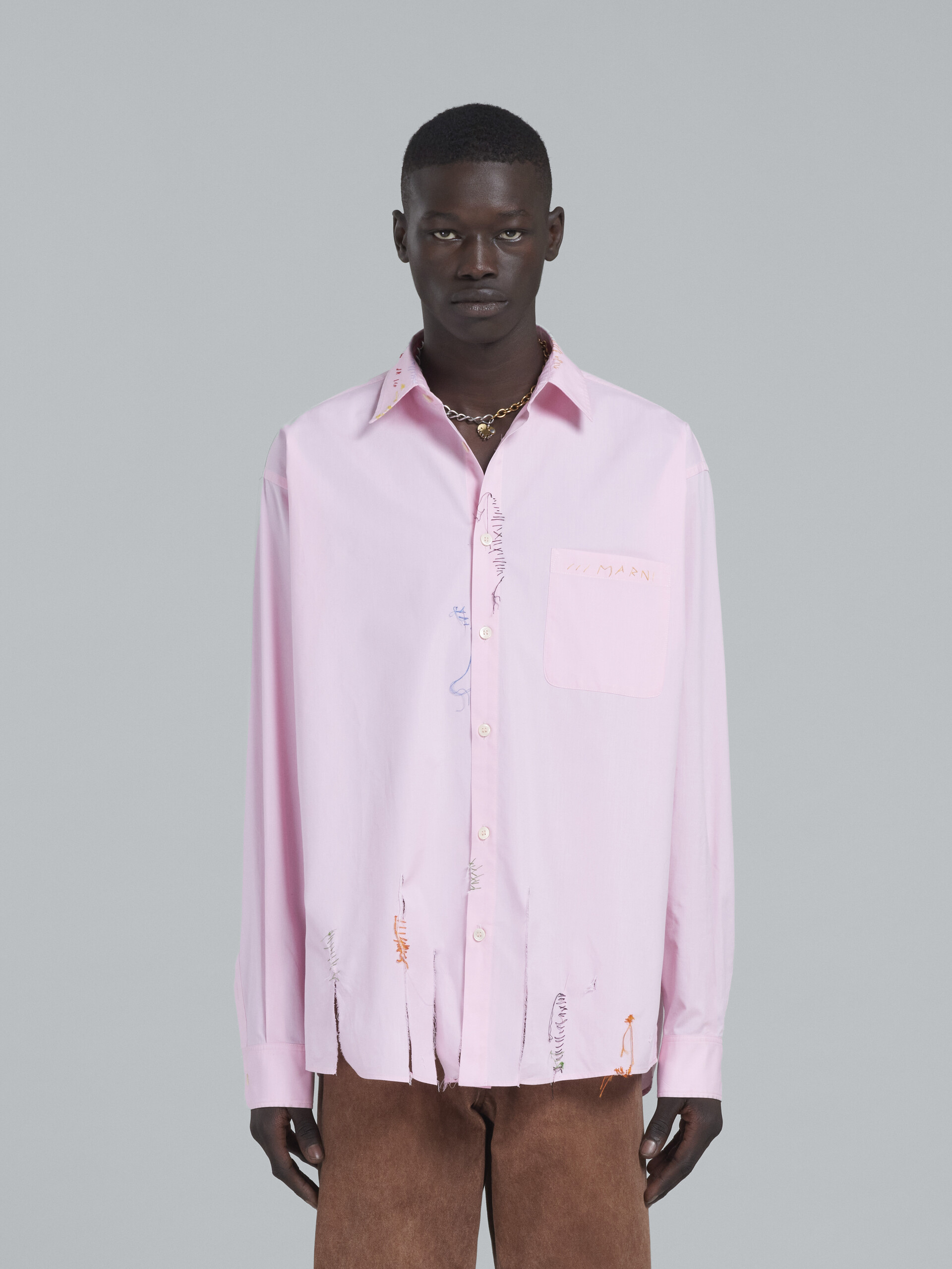 Pink cotton shirt with embroidery - Shirts - Image 2