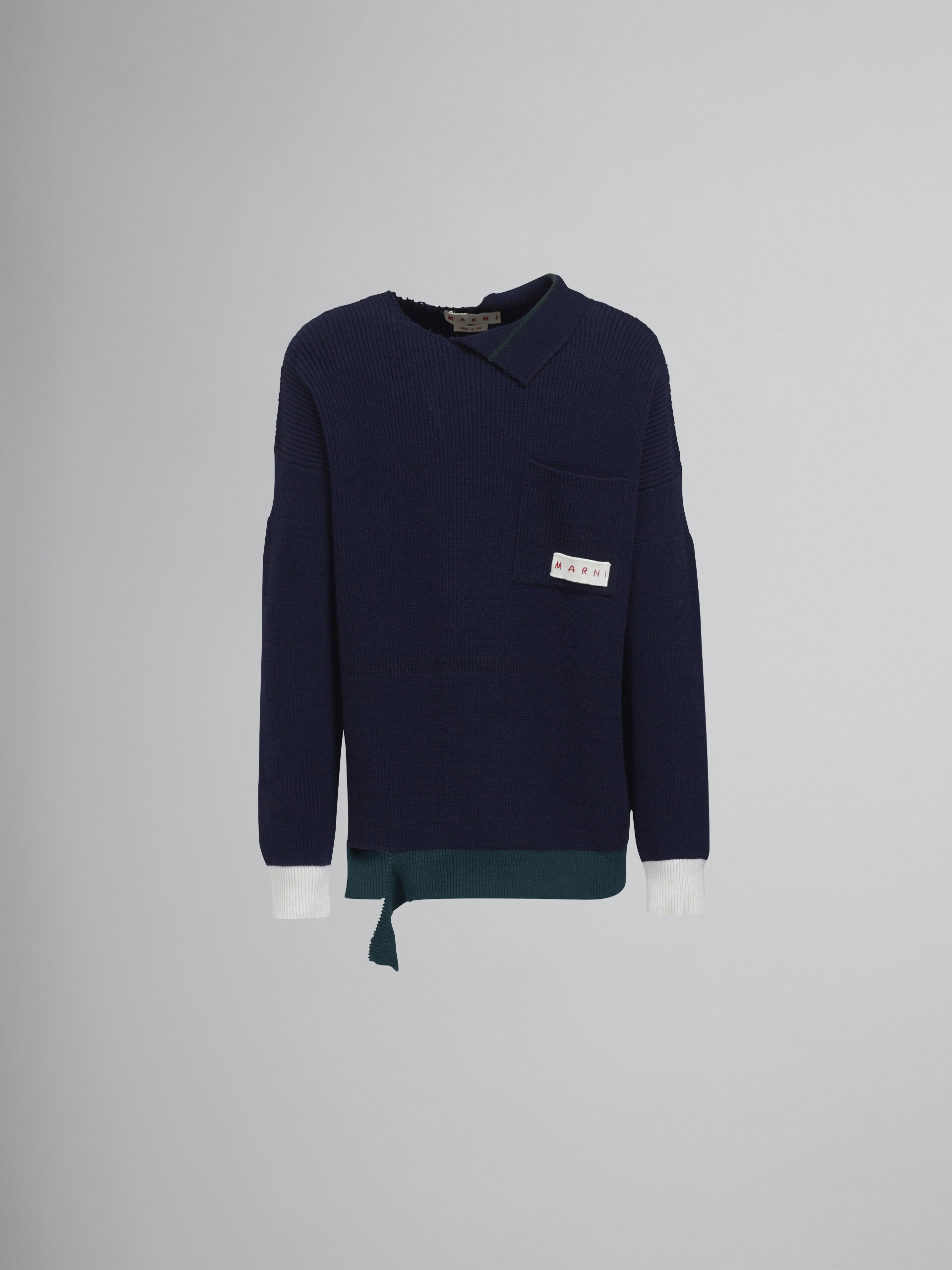 Pullover mit Rundhalsausschnitt aus Shetlandwolle und Baumwolle - Pullover - Image 1