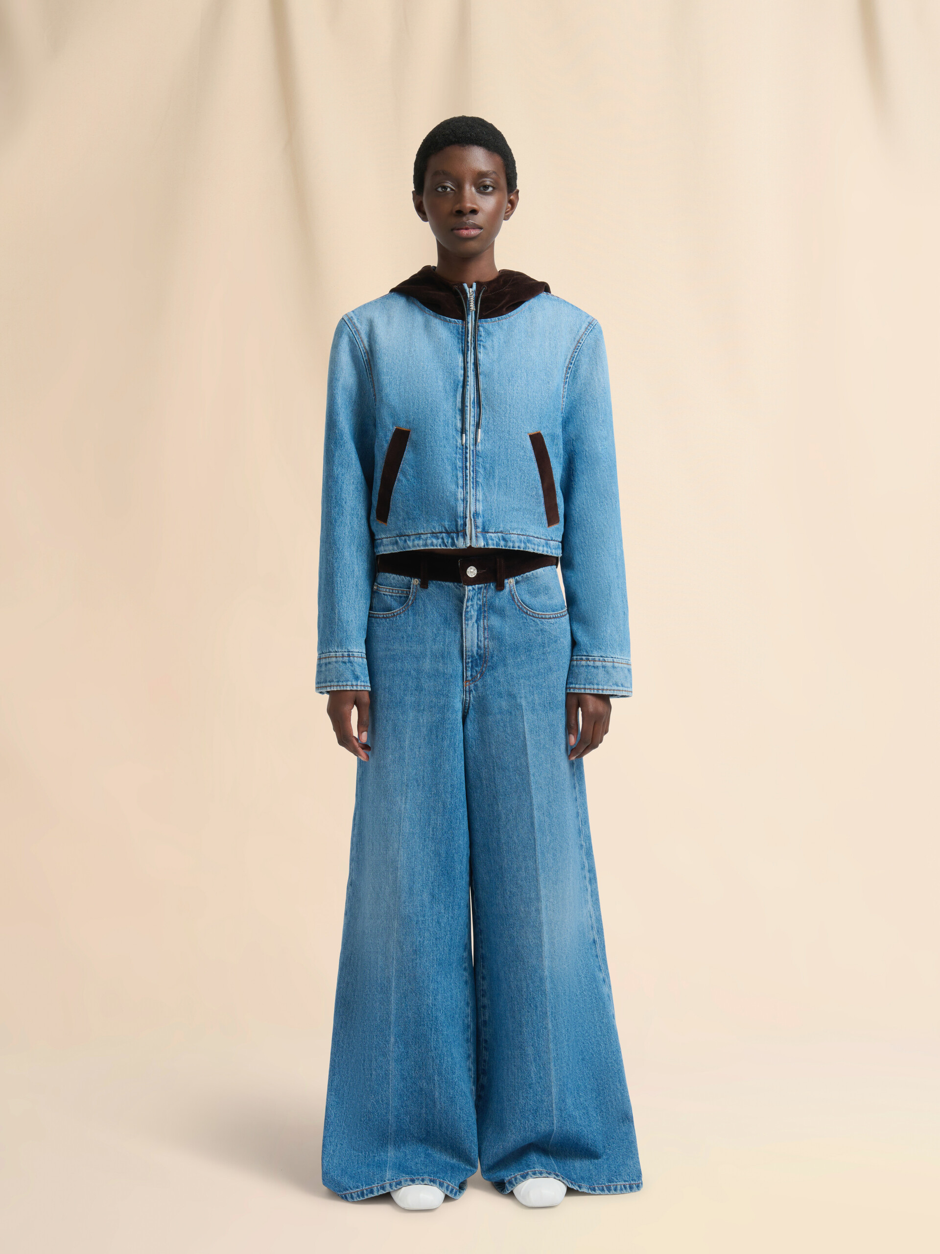 Blue denim jacket with velvet hood - Jackets - Image 2