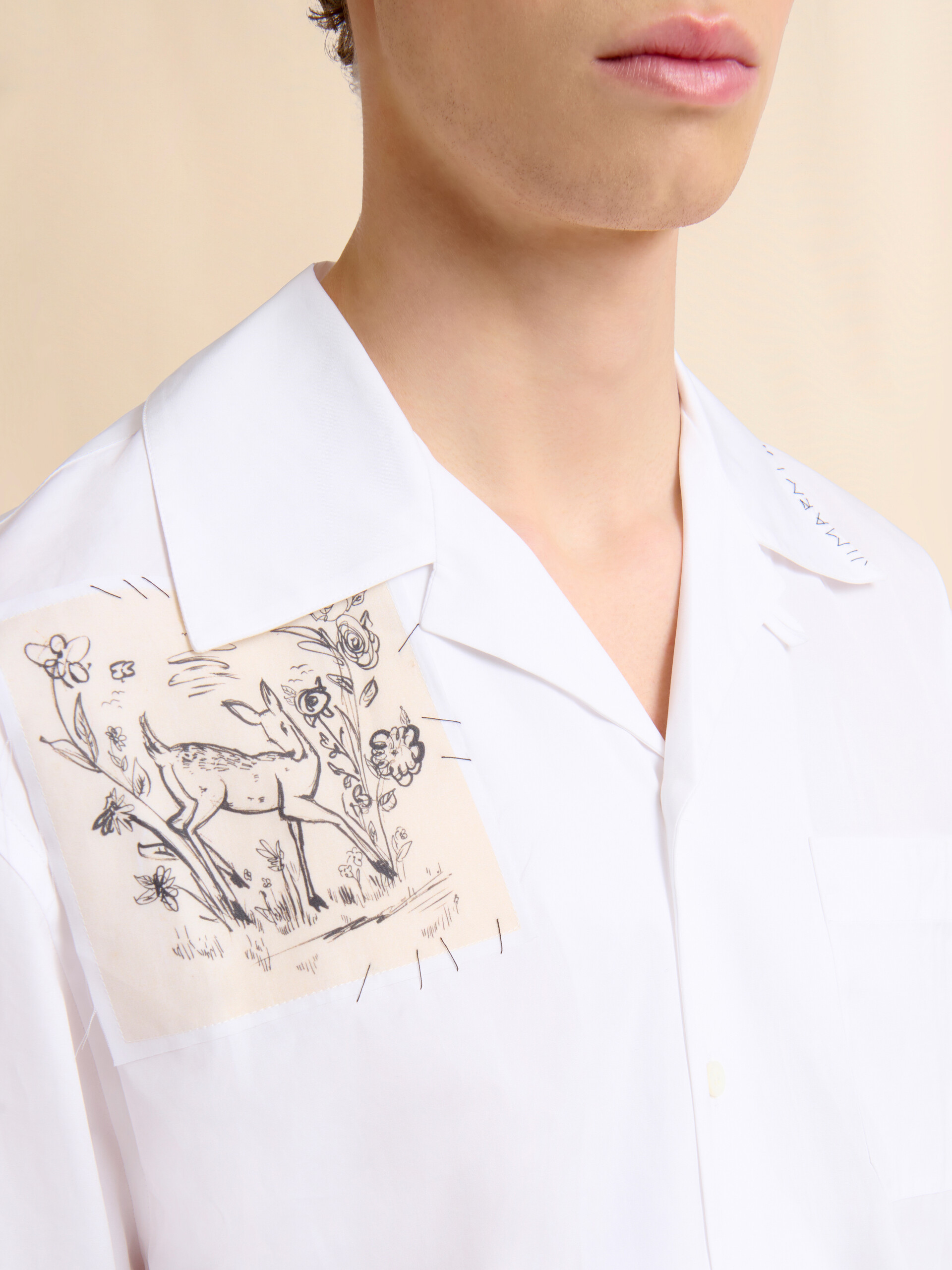 White poplin bowling shirt with fawn patch - Shirts - Image 4