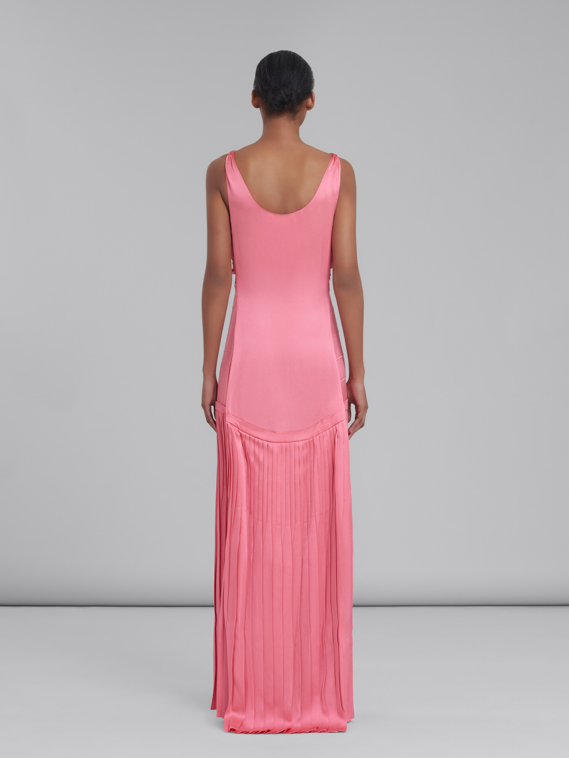 Draped long dress in pink crêpe satin - Dresses - Image 3