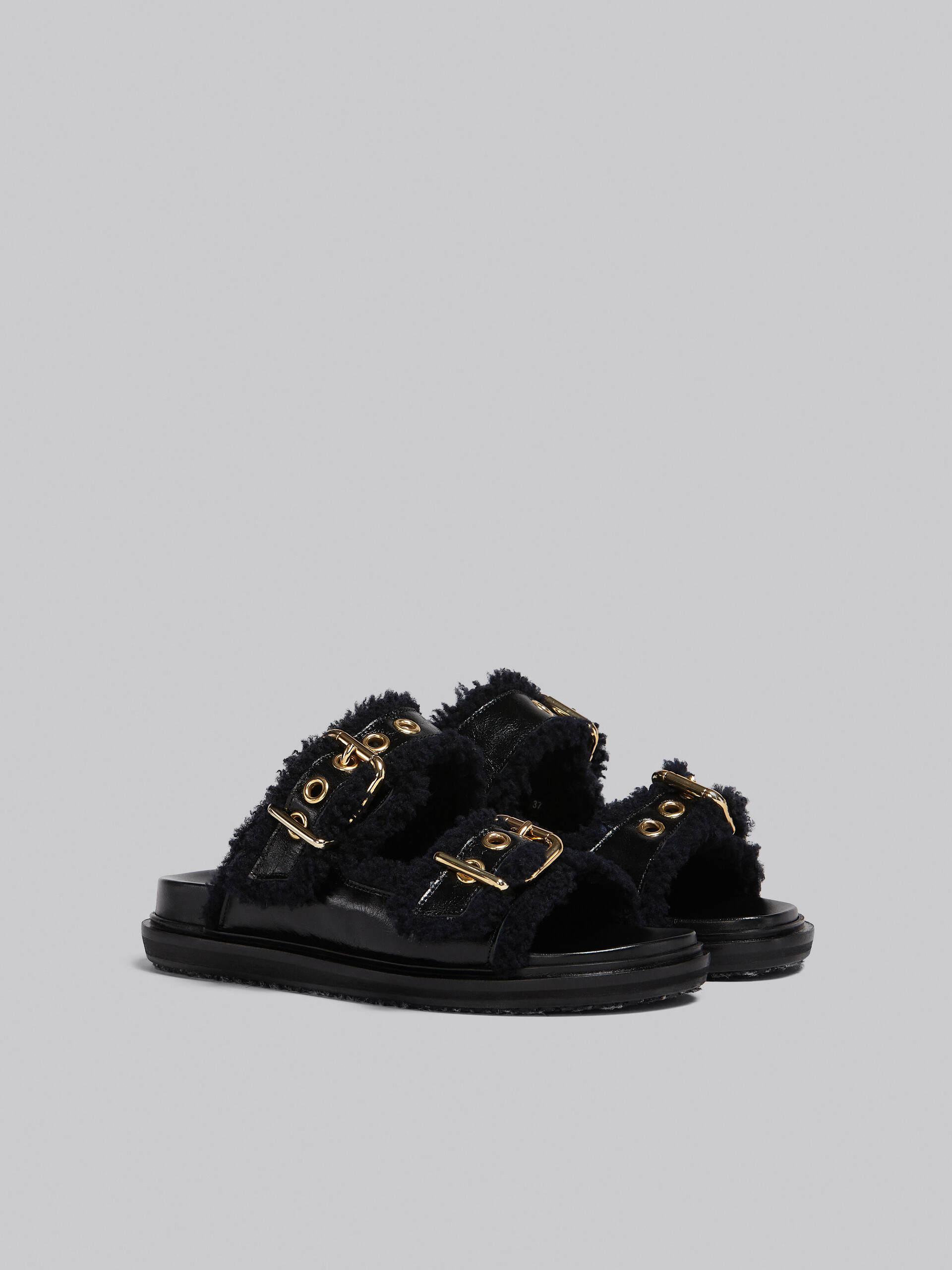 Black leather and merinos Fussbett - Sandals - Image 2