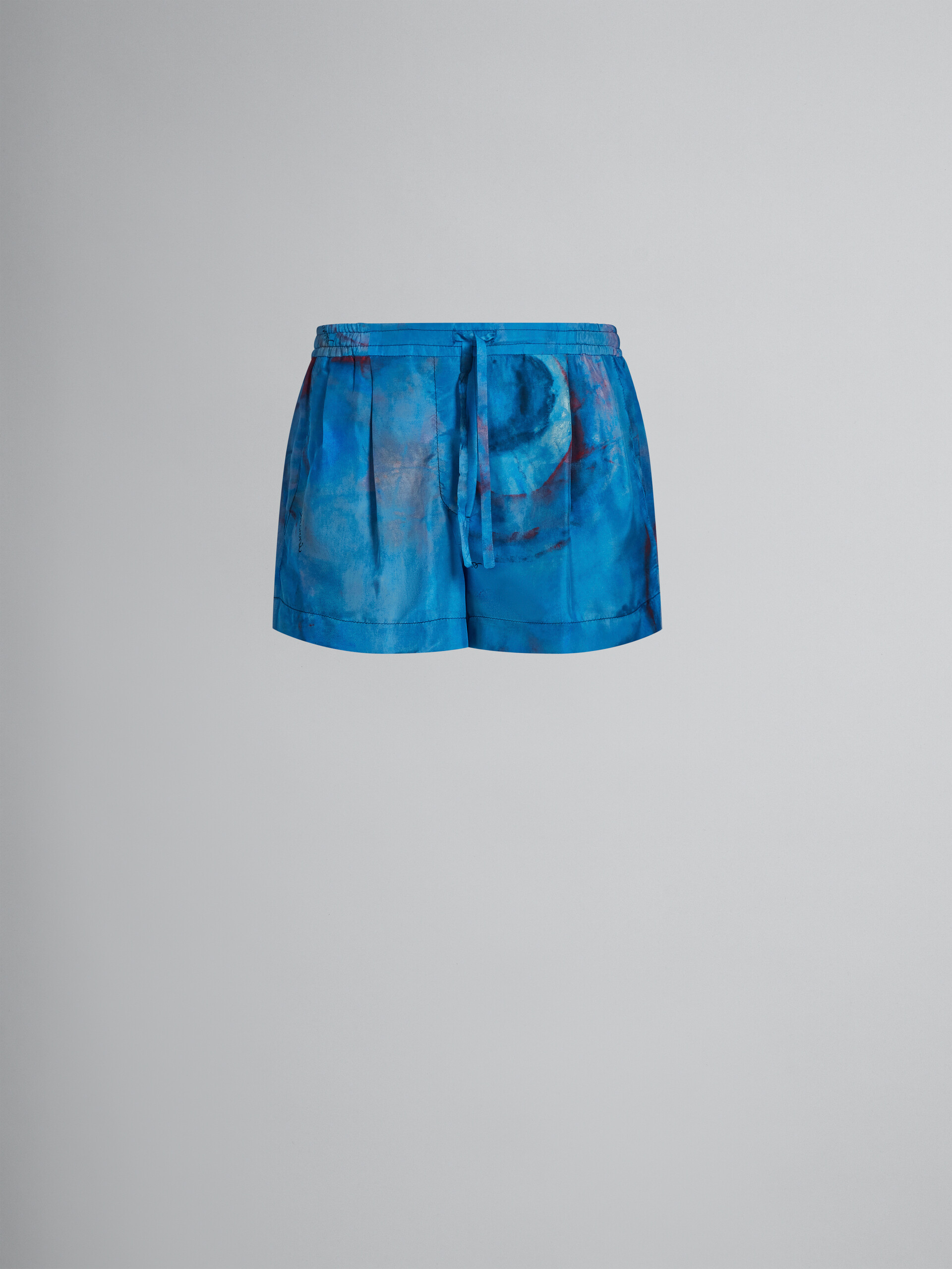 Elasticated silk shorts with Buchi Blu print - Pants - Image 1