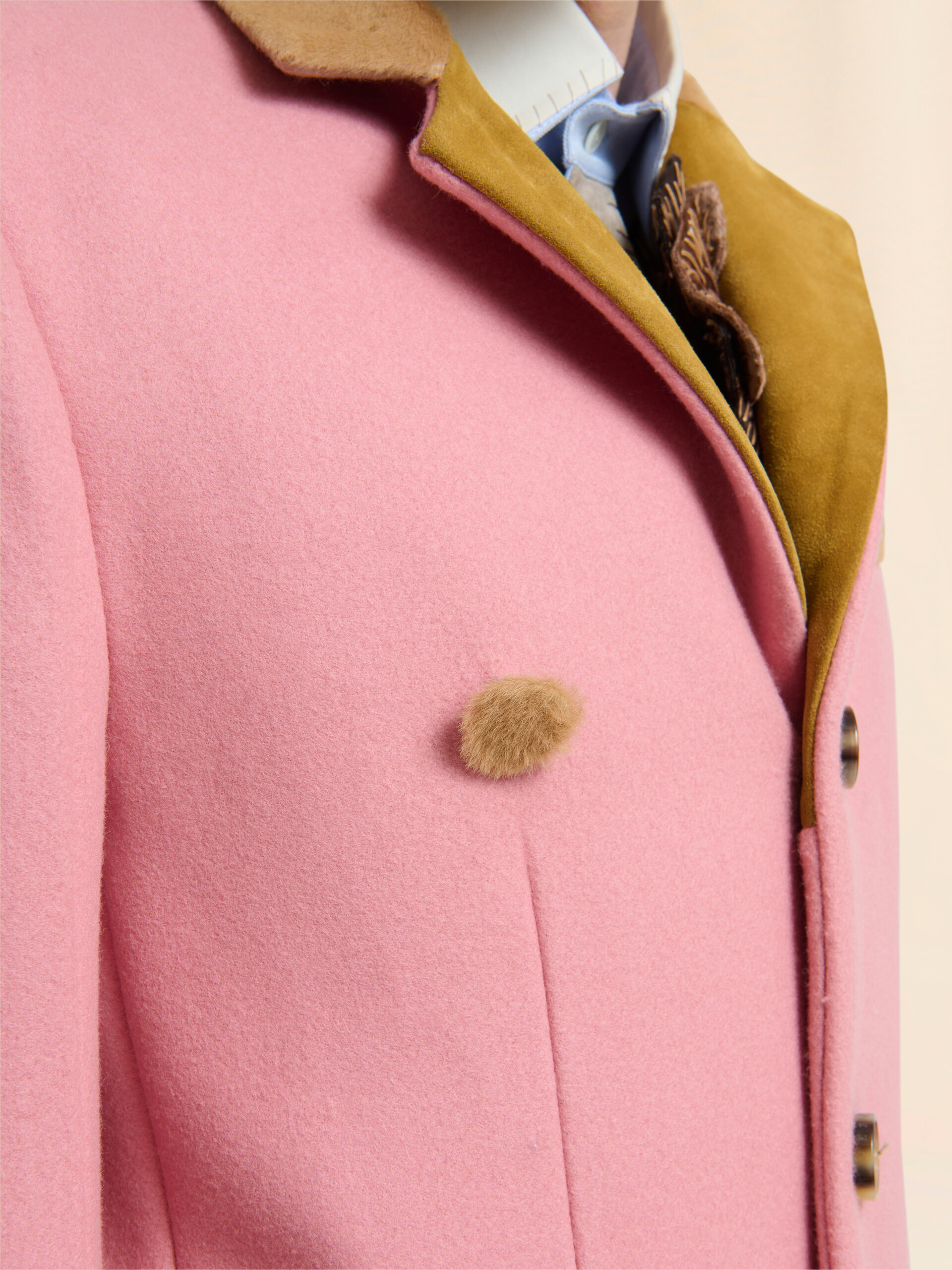 Pink wool felt coat with suede details - Coats - Image 5