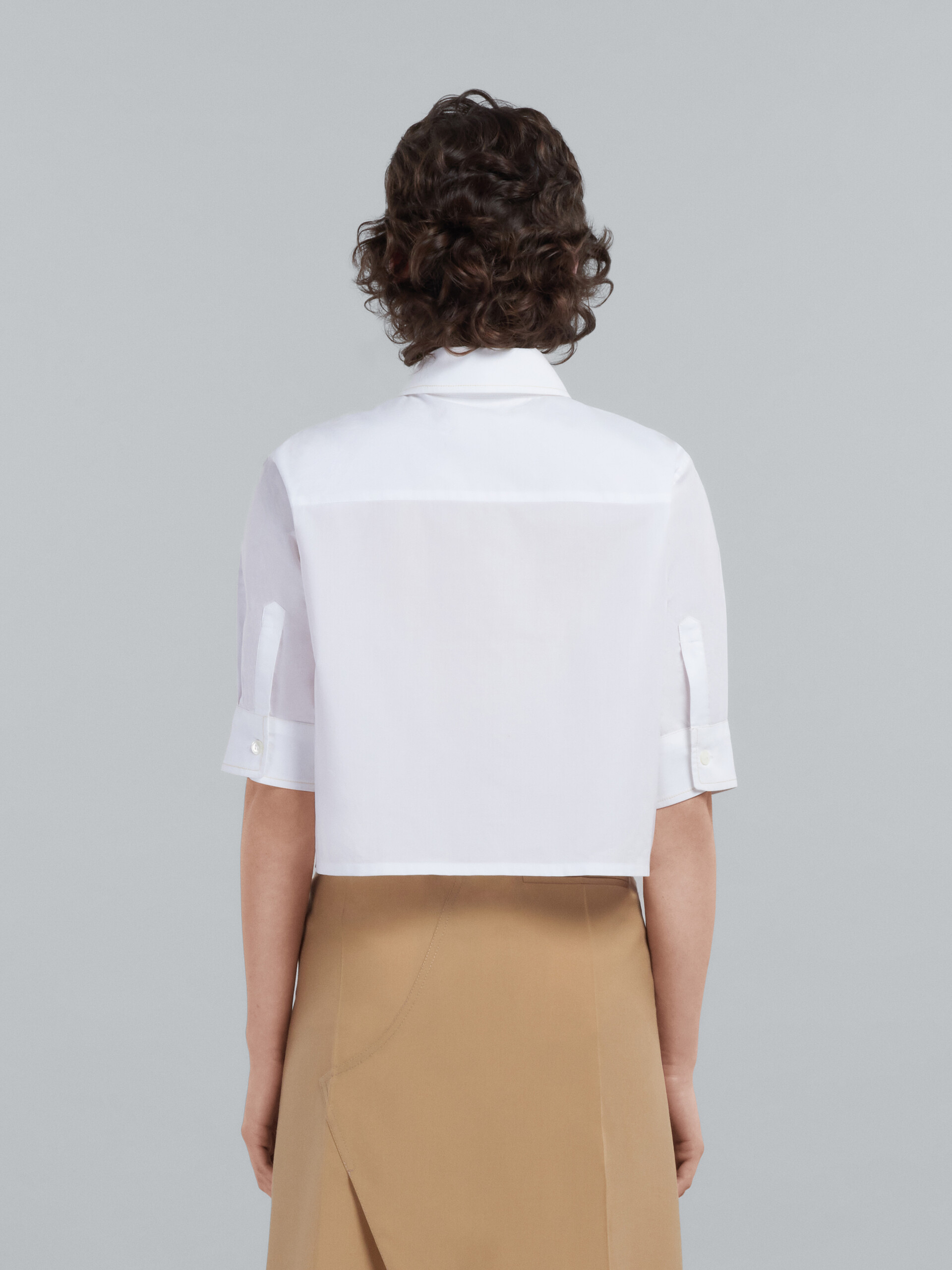Cropped white poplin shirt with embroidered logo - Shirts - Image 3