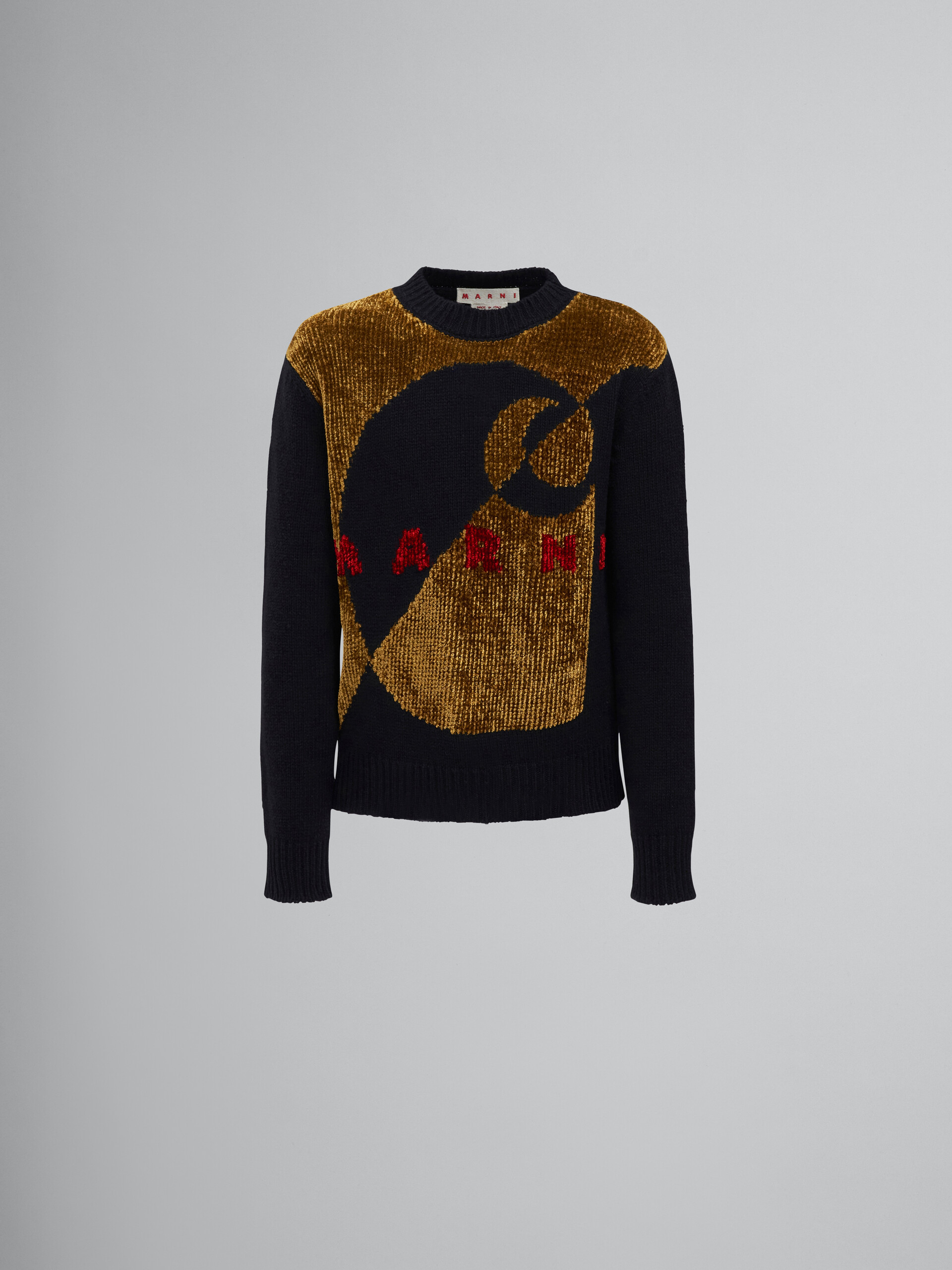 MARNI x CARHARTT WIP - Crewneck sweater in black wool and chenille with logo - Pullovers - Image 1
