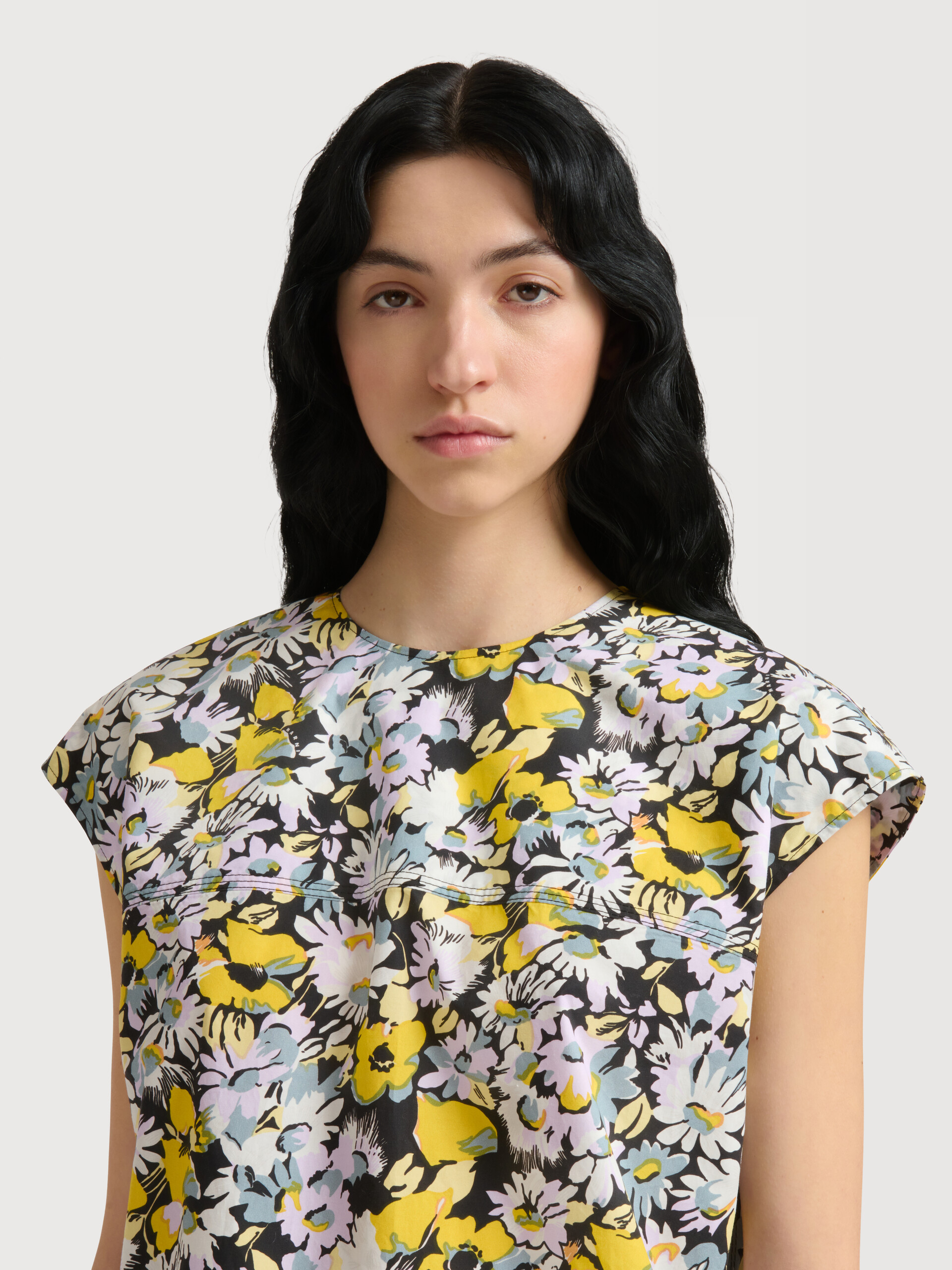Yellow and black poplin dress with Pop Flowers print - Dresses - Image 5