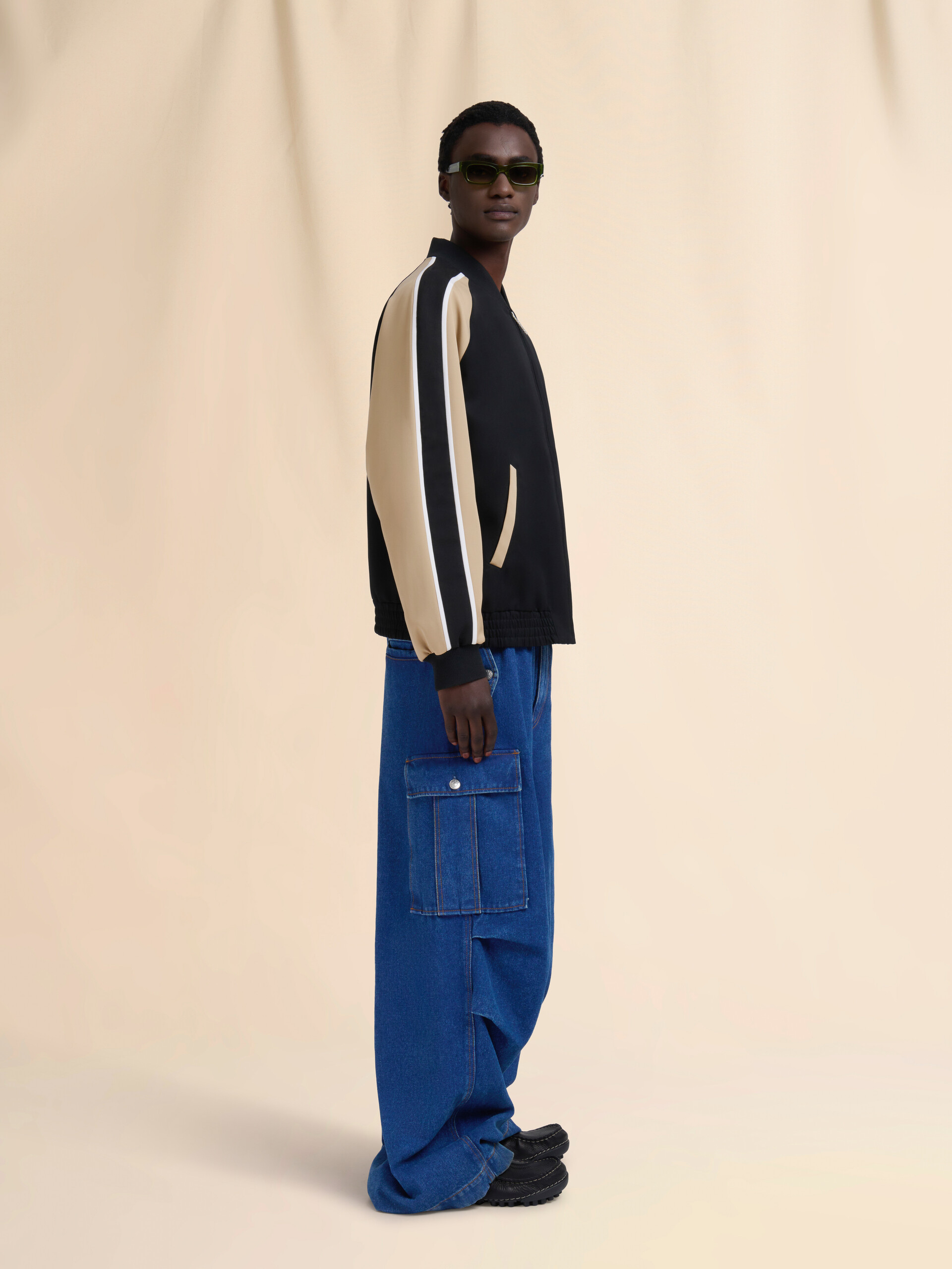 블랙 울 컬러블록 보머 재킷 - Jackets - Image 6