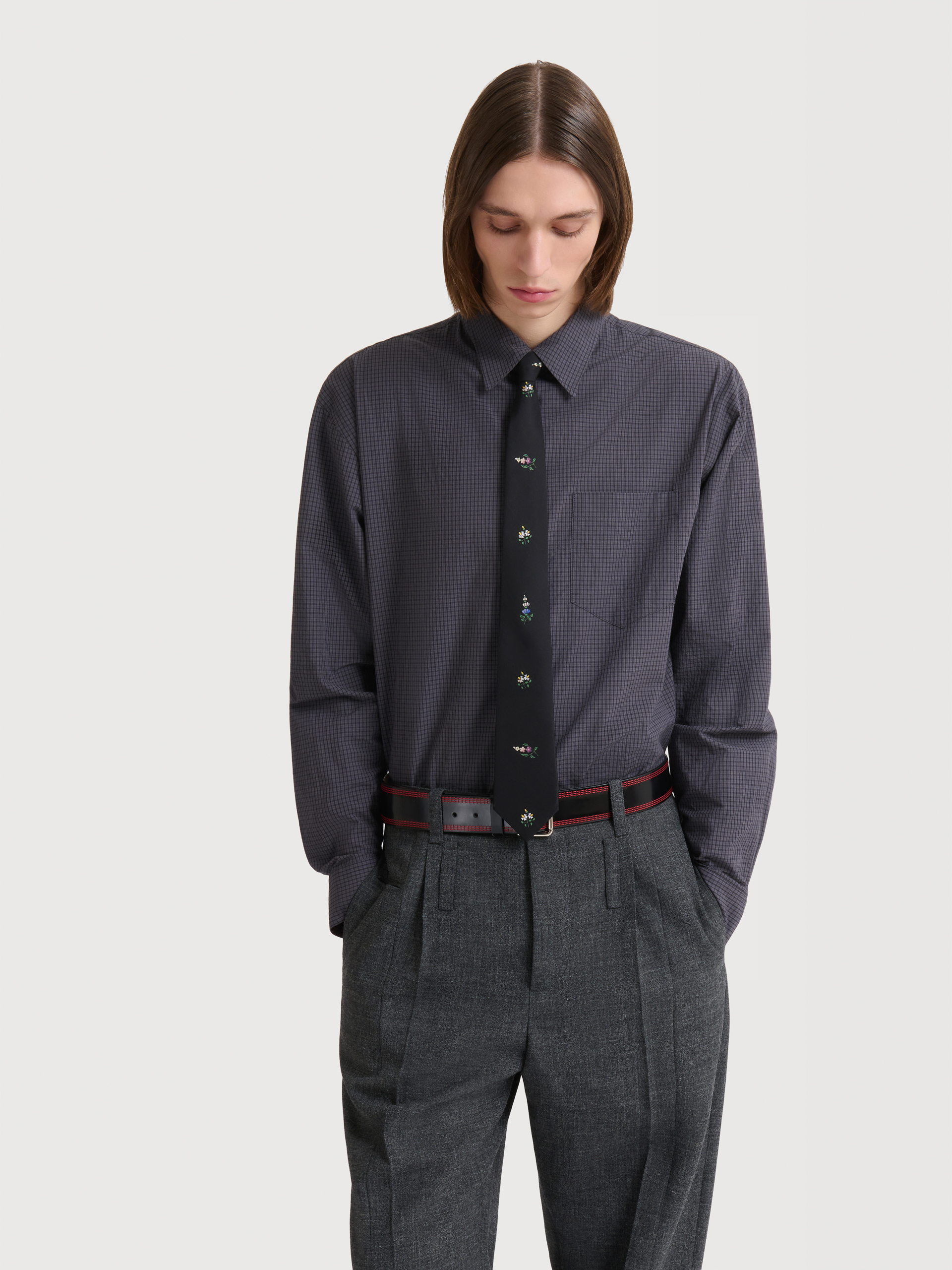 Deep grey checked poplin shirt - Shirts - Image 2