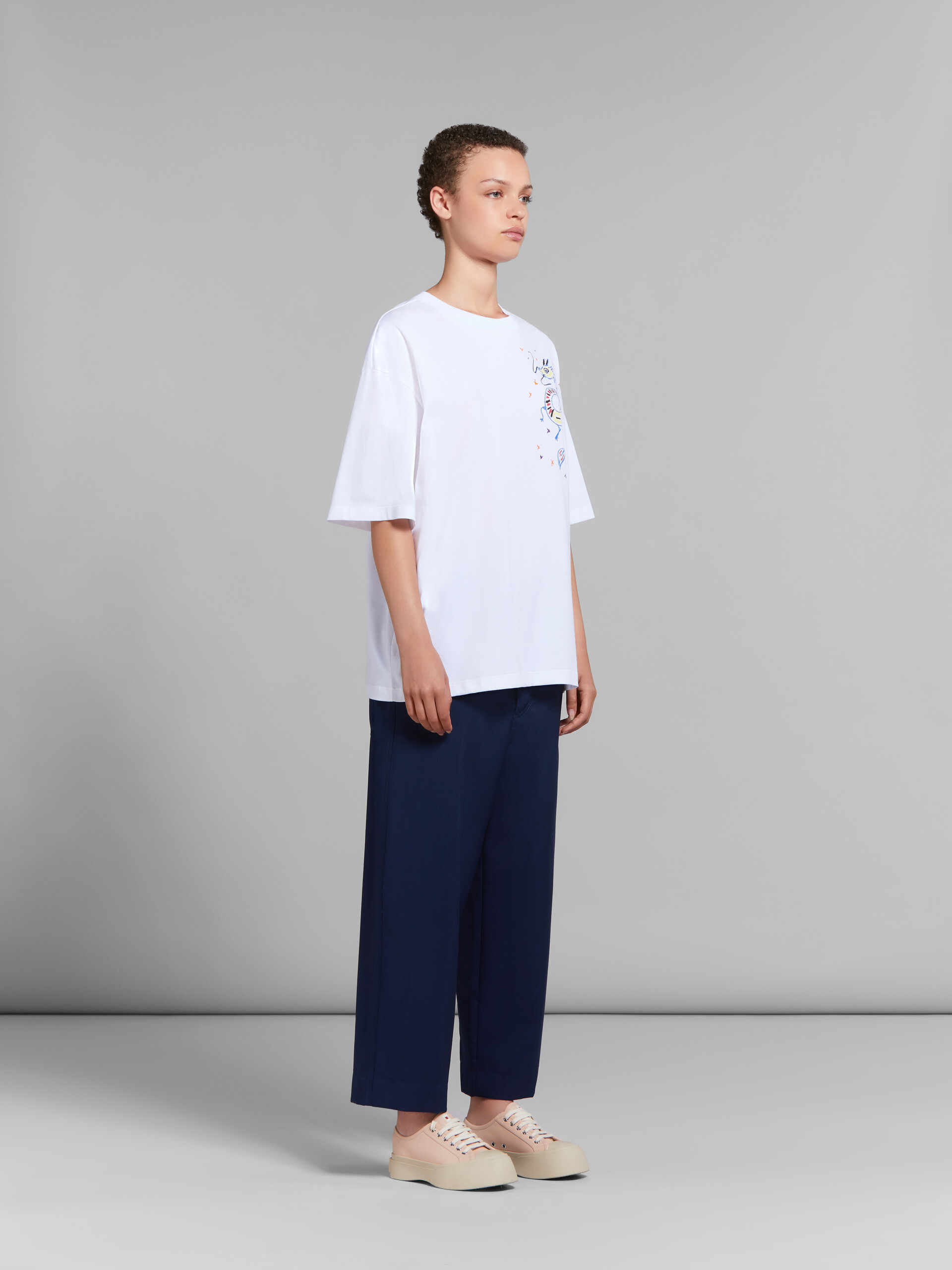 Weißes T-Shirt aus Bio-Jersey mit Drachen-Print | Marni