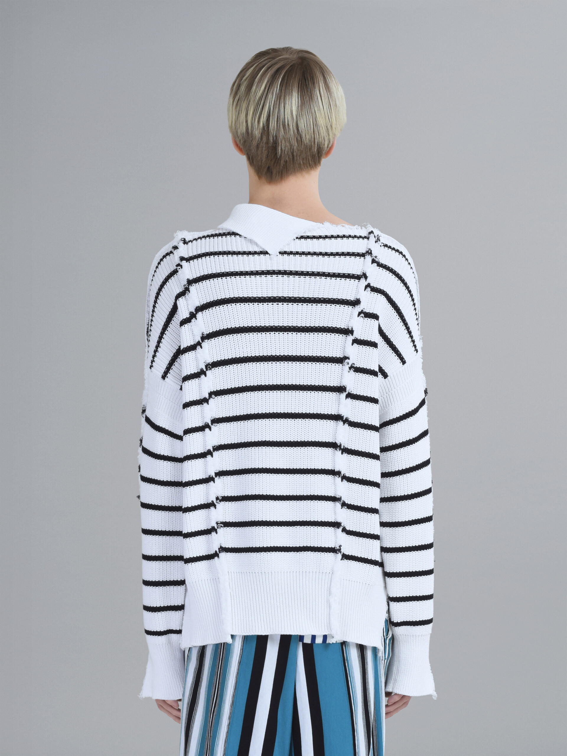 Breton stripes cotton long T-neck sweater - Pullovers - Image 3