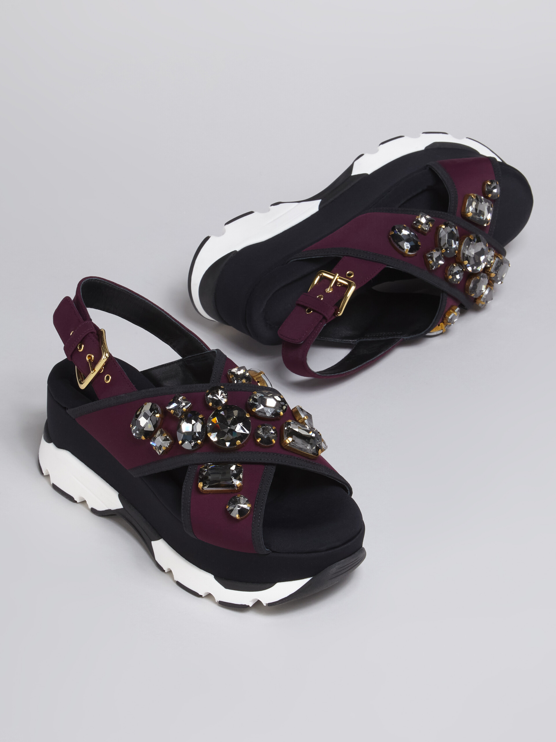 Burgundy and black wedge in technical fabric - Sandals - Image 5