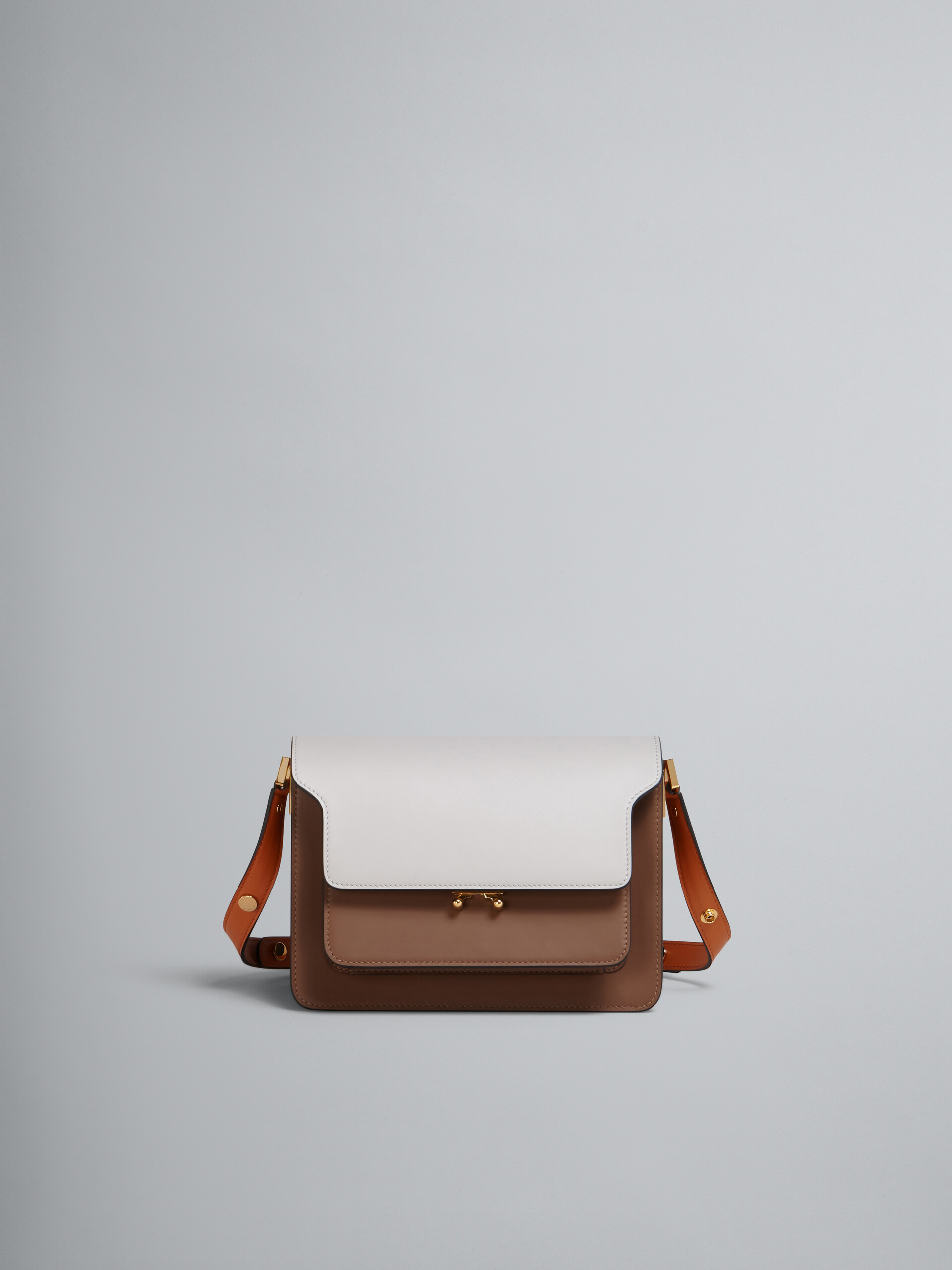TRUNK medium bag in grey brown and orange leather - Shoulder Bags - Image 1