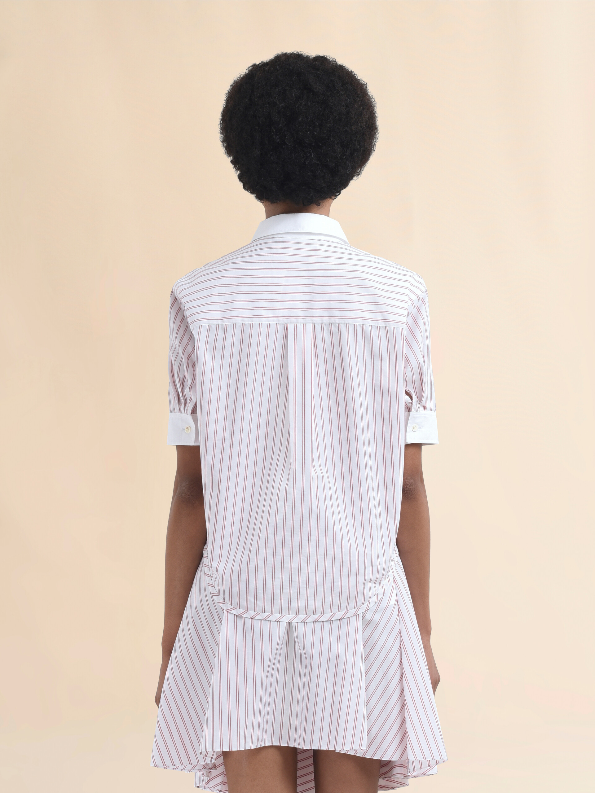Short sleeved red and white striped cotton poplin shirt - Shirts - Image 3