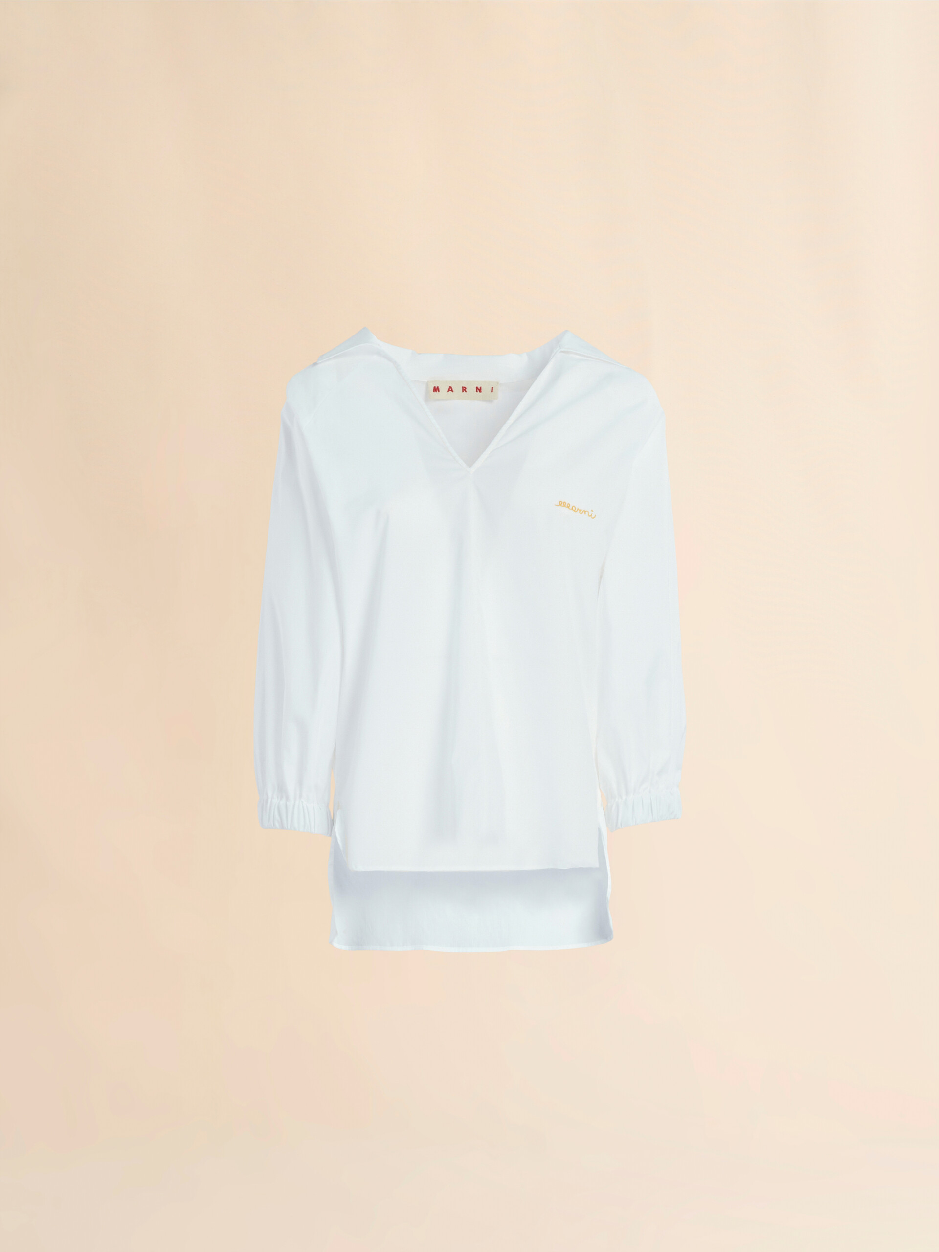 Square-neck top in white organic poplin - Shirts - Image 1