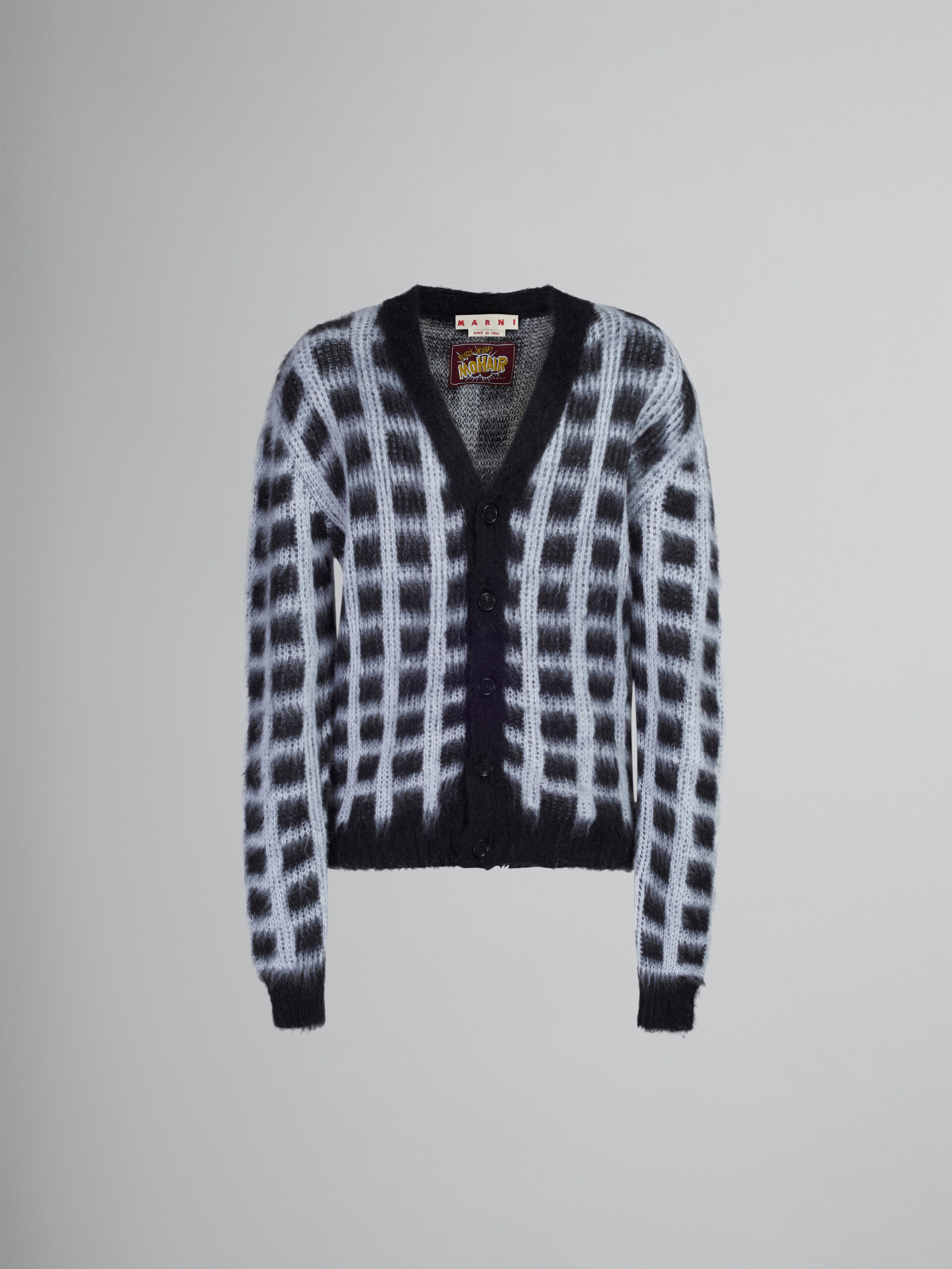 Black checked mohair cardigan