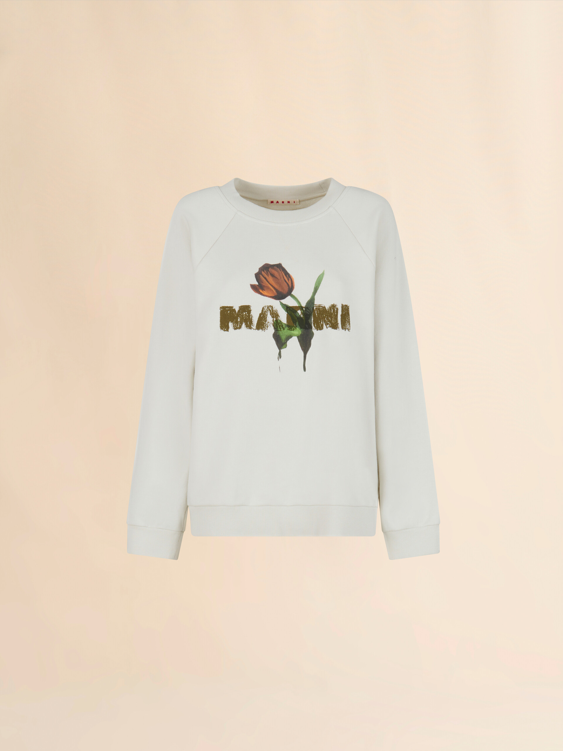 Off-white cotton sweatshirt with tulip print - Sweaters - Image 1