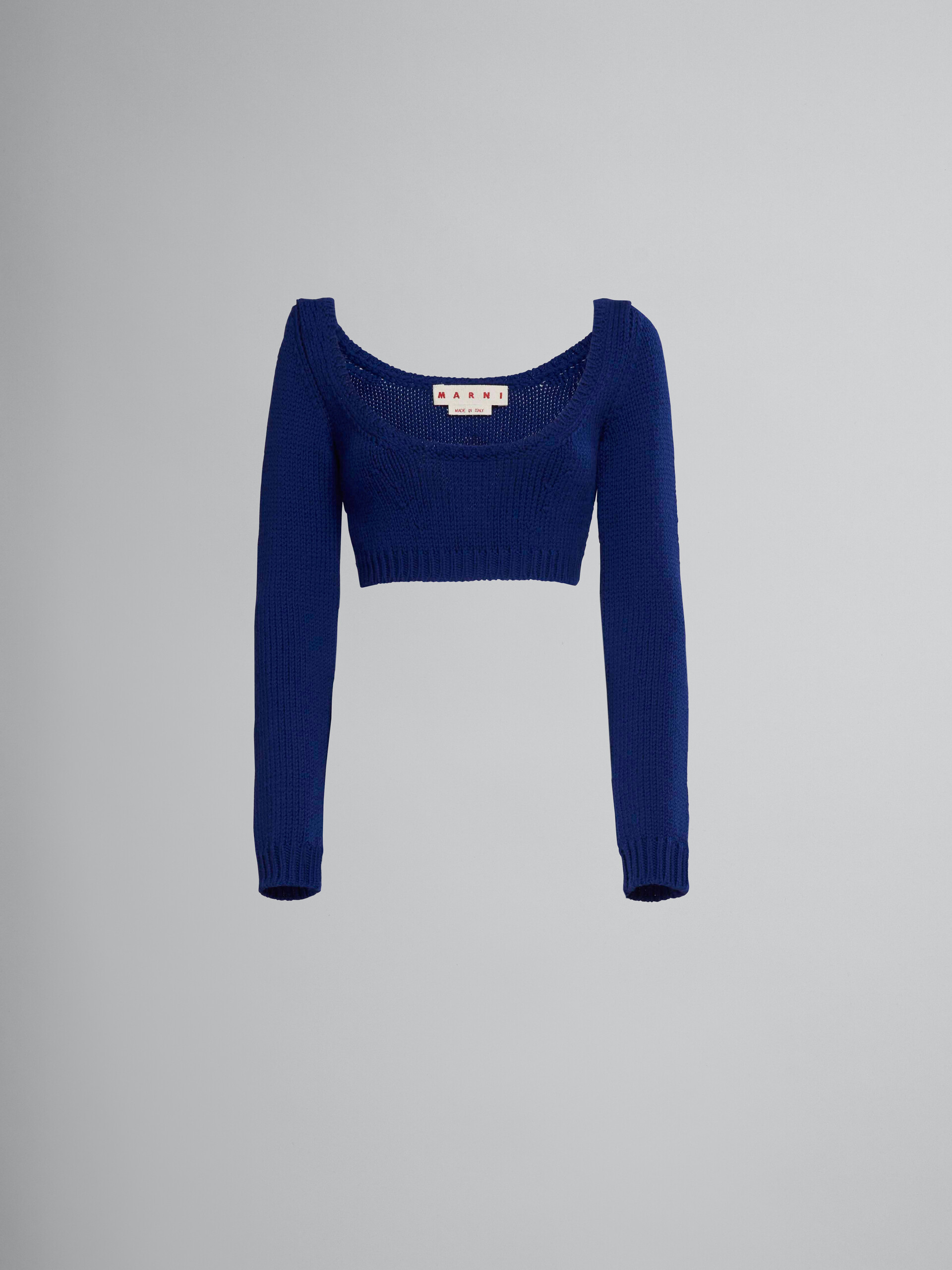 Cropped sweater in blue wool - Pullovers - Image 1
