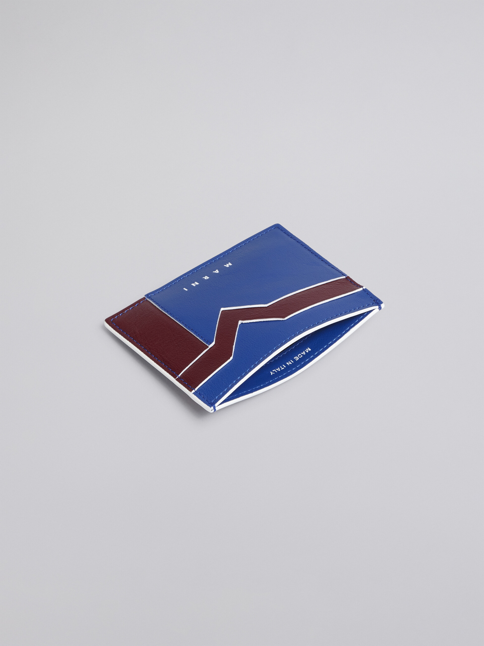 Bi-coloured blue and bordeaux calfskin card holder with M graphic pattern - Wallets - Image 2