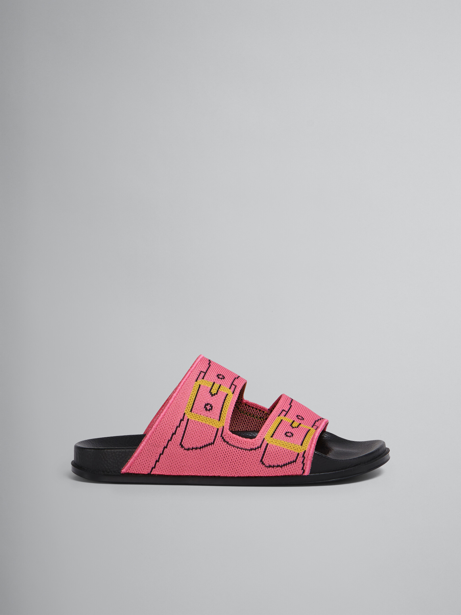 Pink trompe l'œil jacquard two-strap slide - Sandals - Image 1
