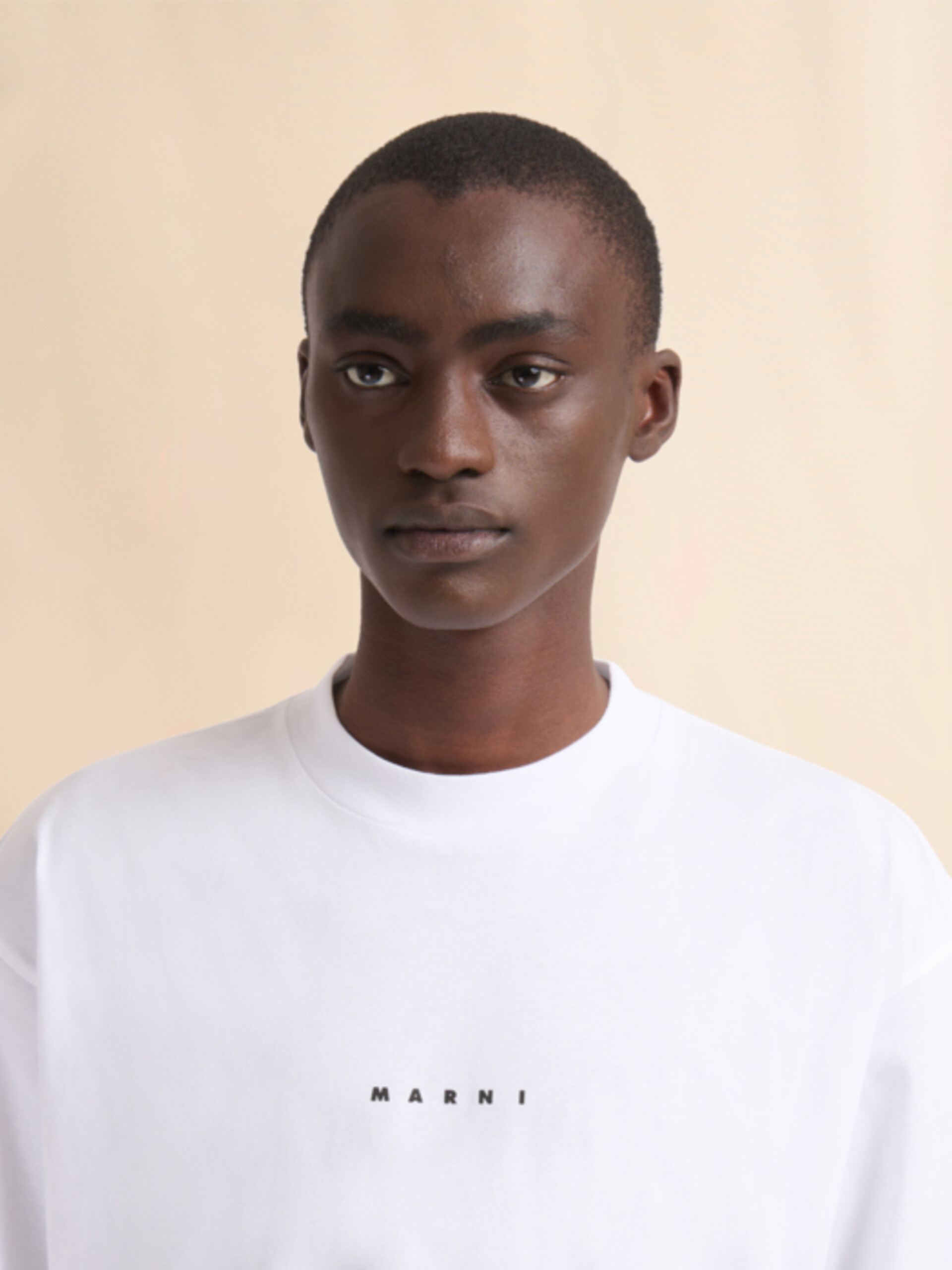 ブルー ブラック ジャージー製ロゴプリントtシャツ Marni