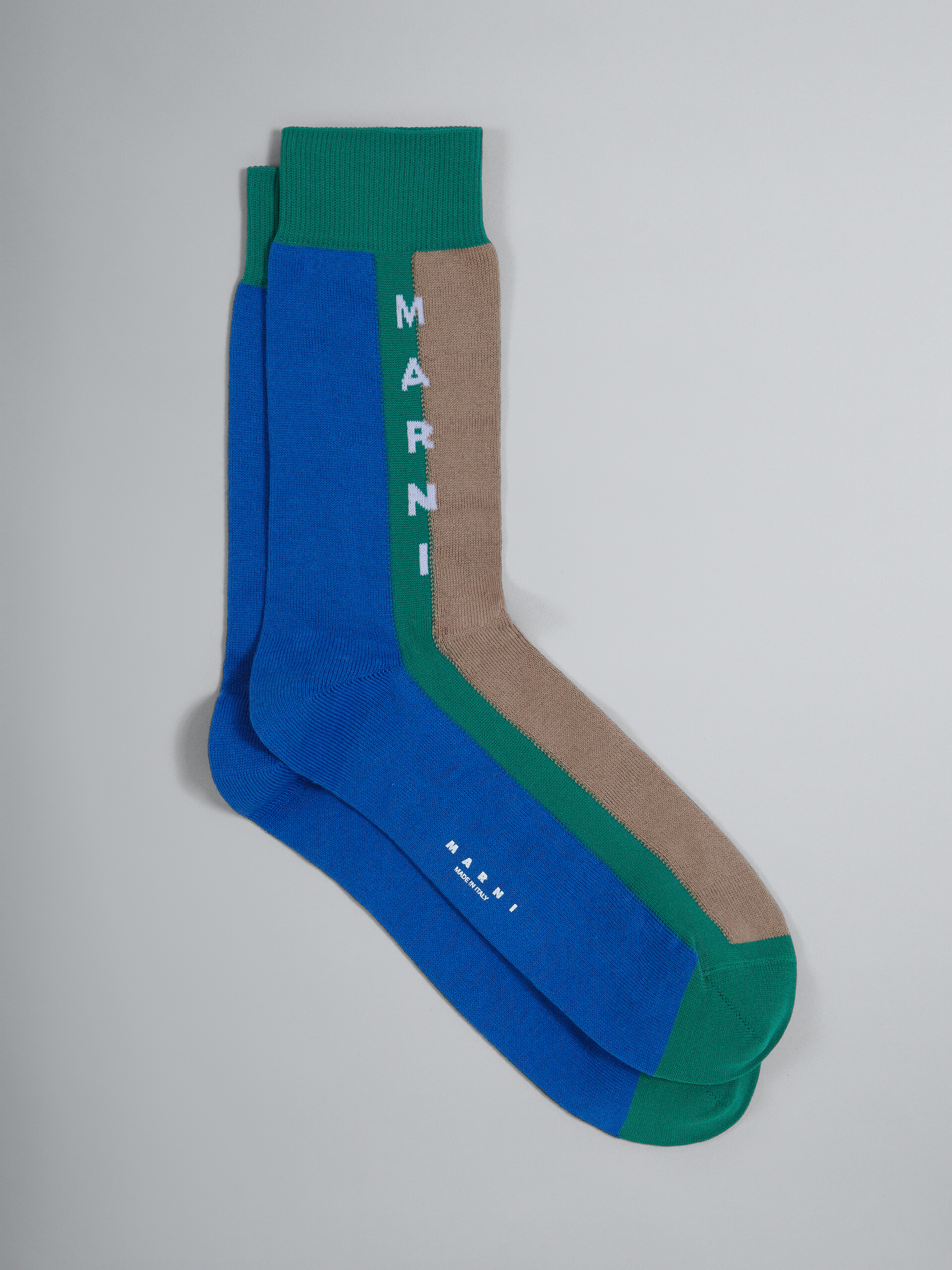 Blue and green lisle cotton and nylon sock - Socks - Image 1
