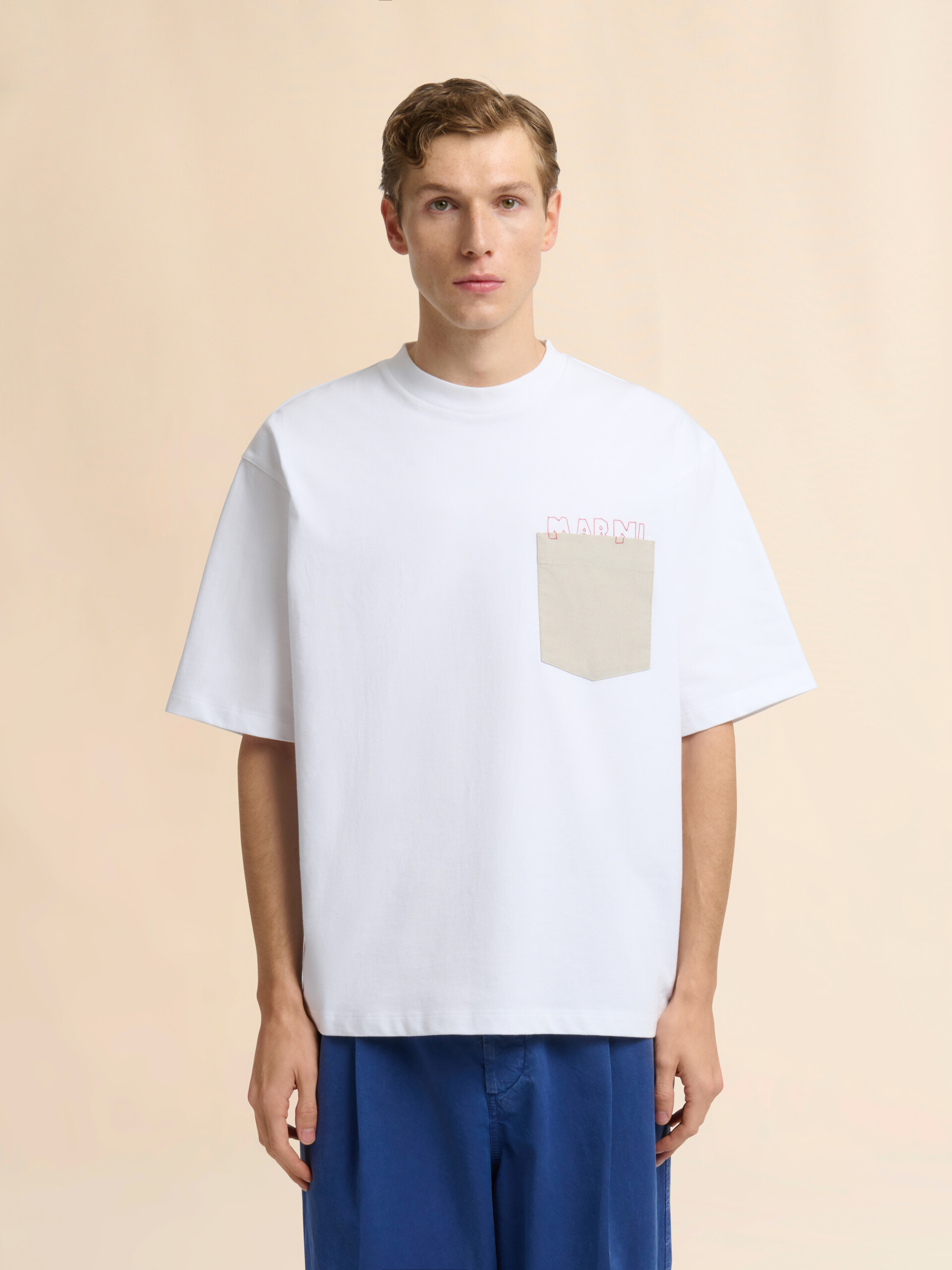 ホワイト コントラストポケット付きコットンTシャツ - シャツ - Image 2