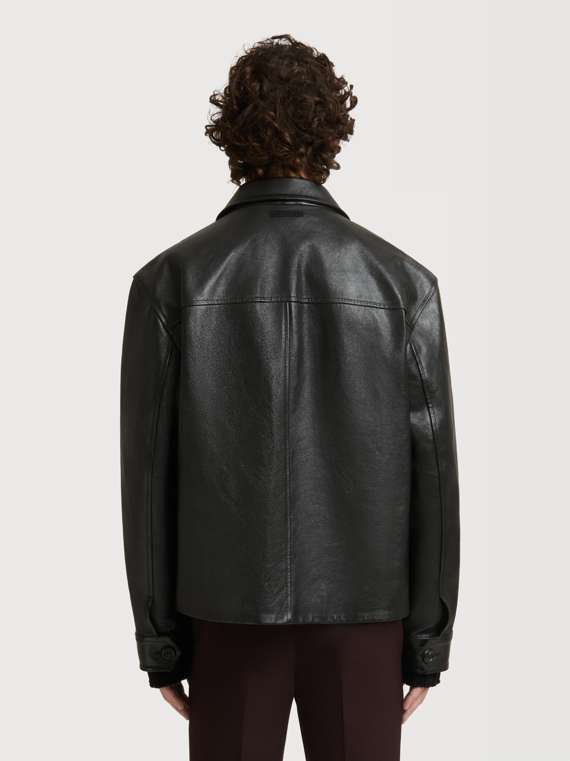 크러스트 프론트 디테일 블랙 가죽 재킷 - Jackets - Image 4