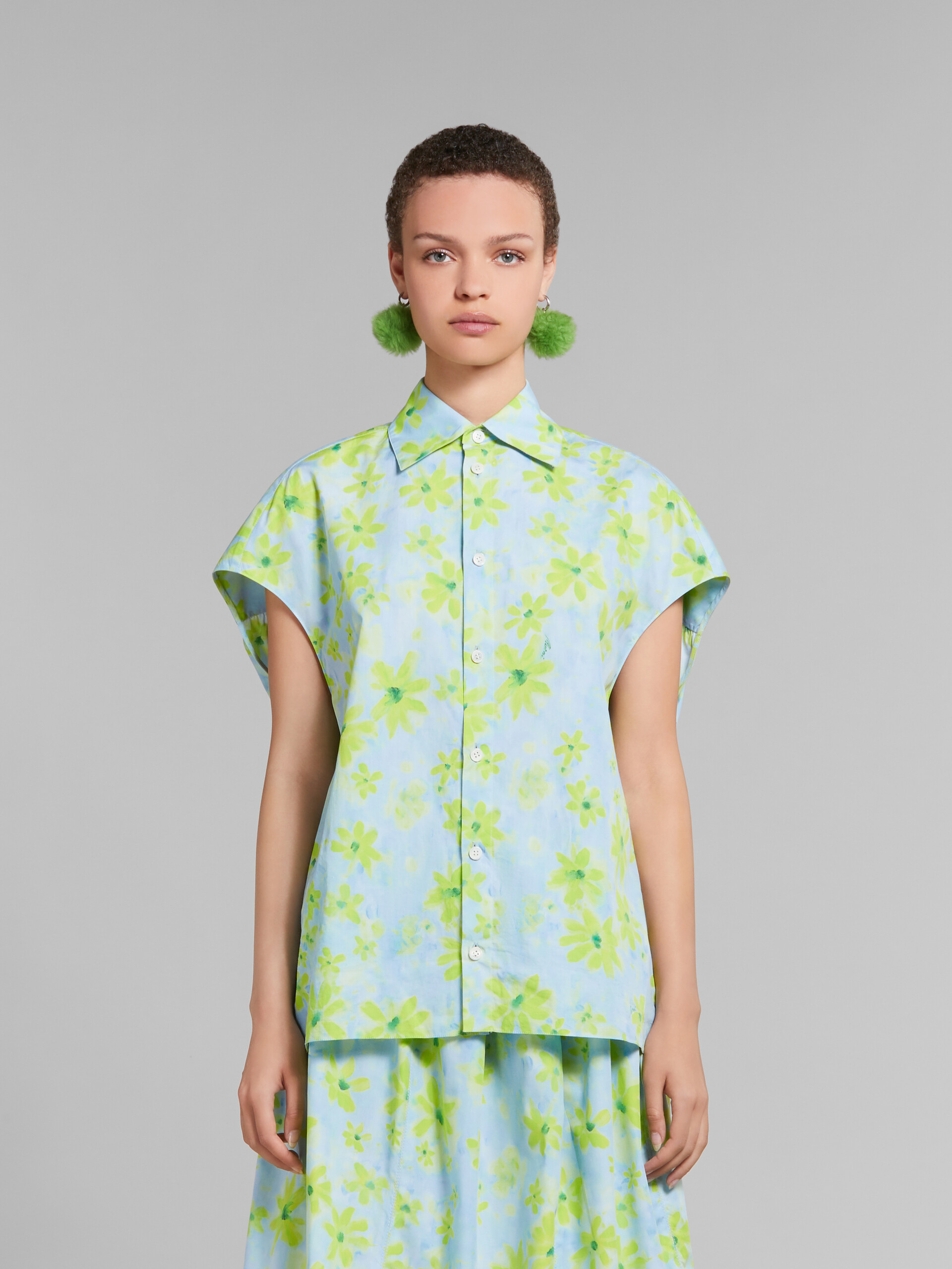 Light green poplin cocoon shirt with Parade print - Shirts - Image 2
