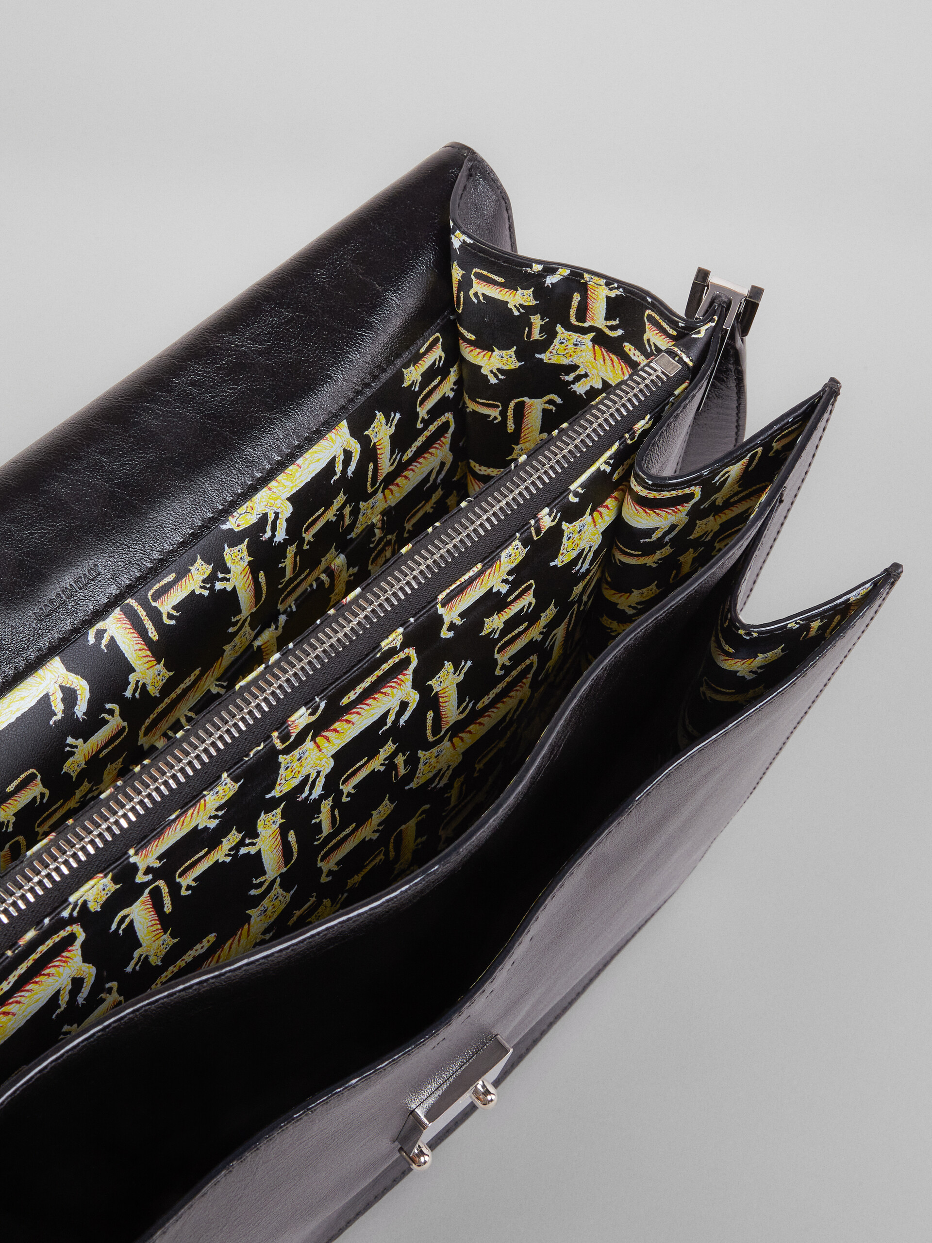 TRUNK SOFT bag in black leather and naif tiger print - Shoulder Bag - Image 5