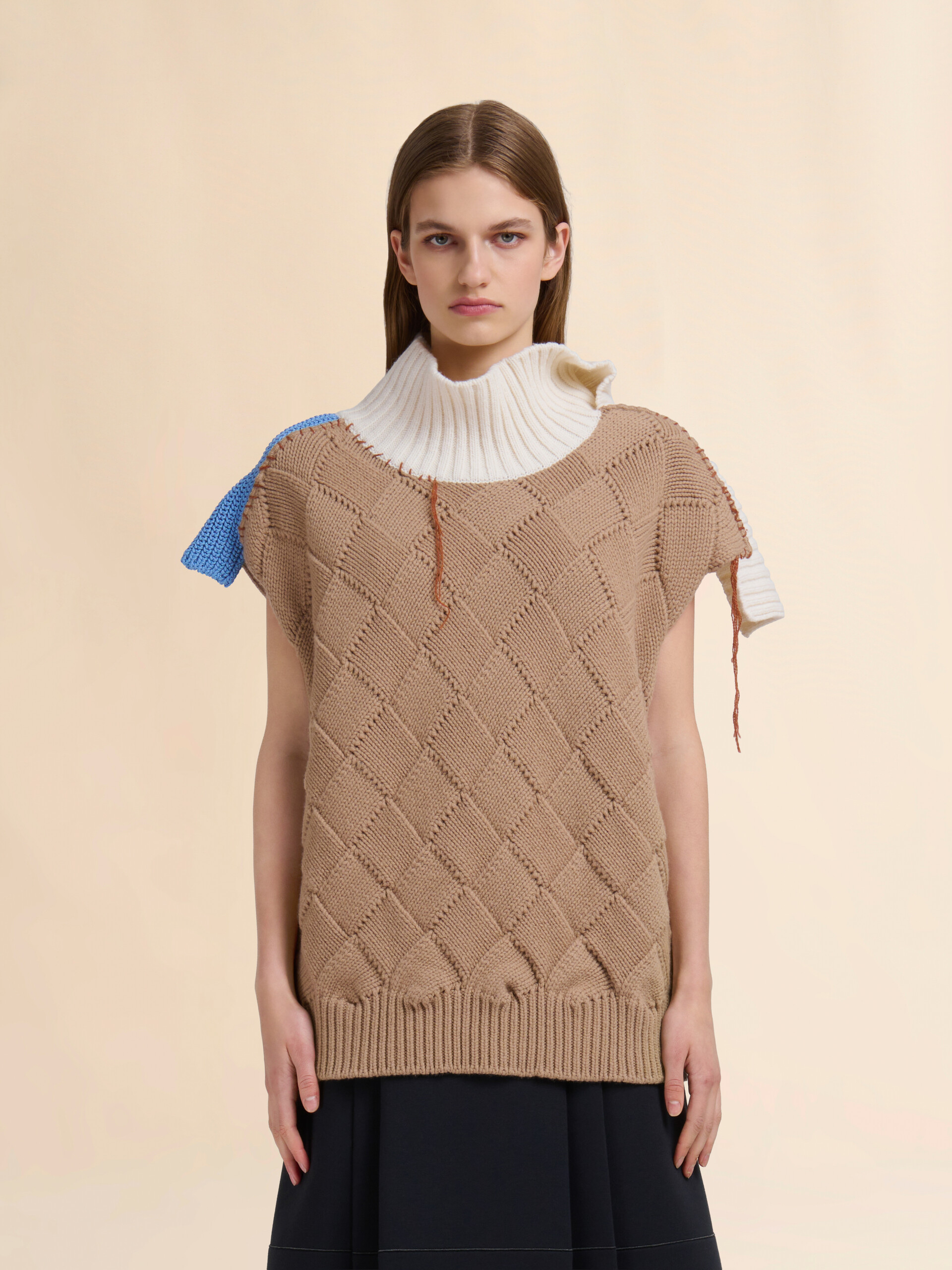Maglione patchwork in lana marrone - Pullover - Image 2