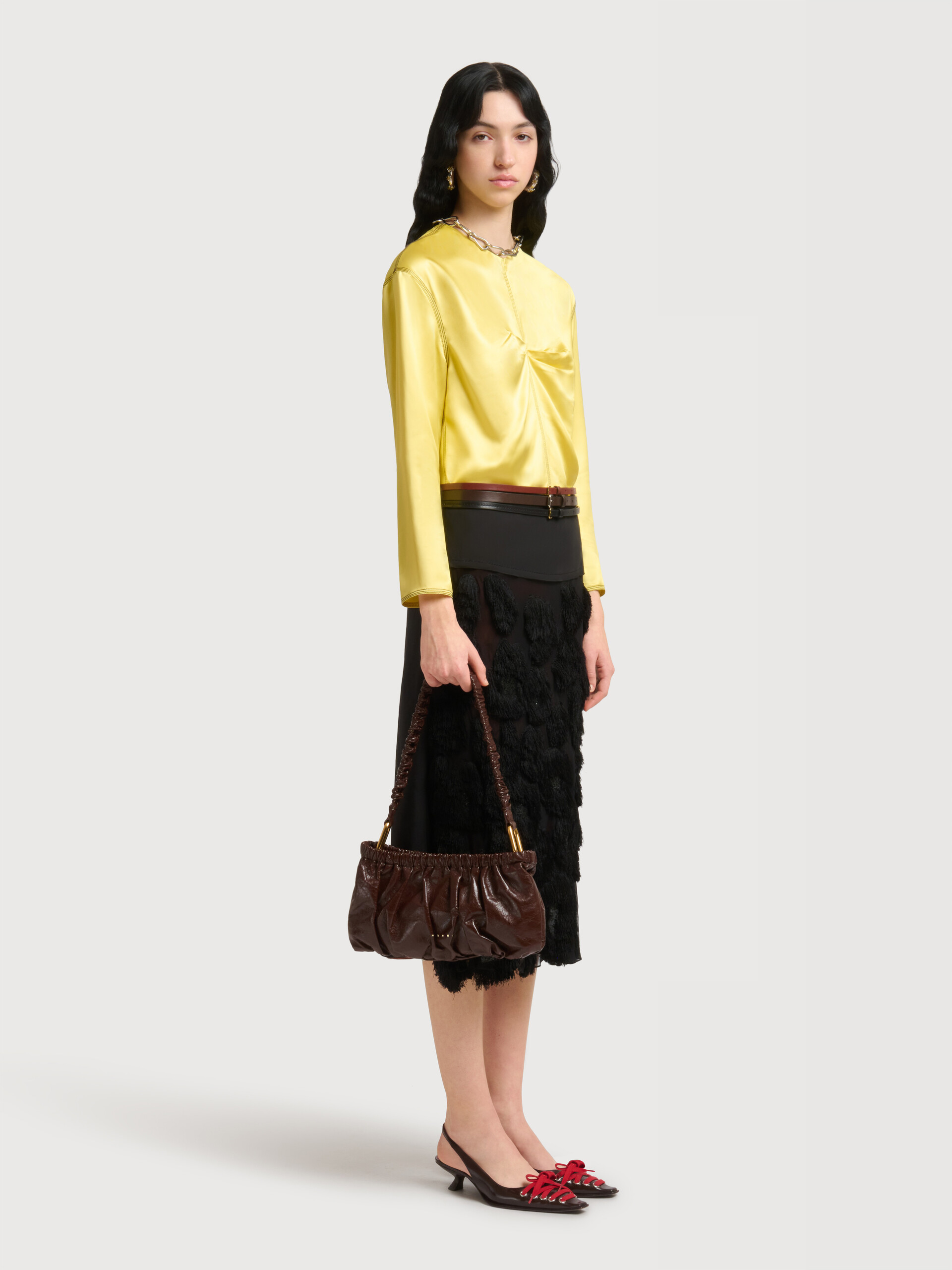 Brown leather gathered clutch - Shoulder Bag - Image 2