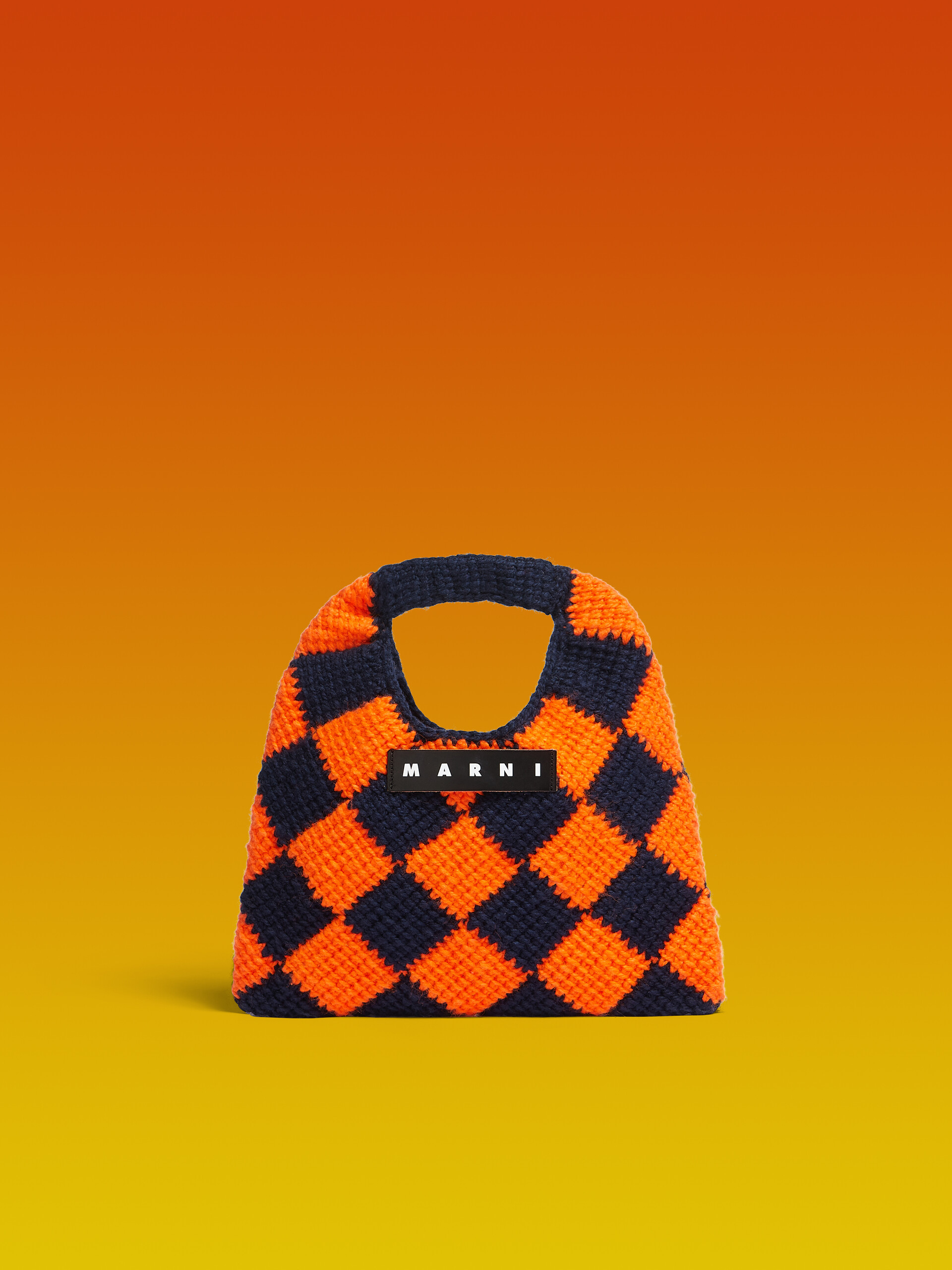 MARNI MARKET DIAMOND MINI bag in orange and blue tech wool - Shopping Bags - Image 1