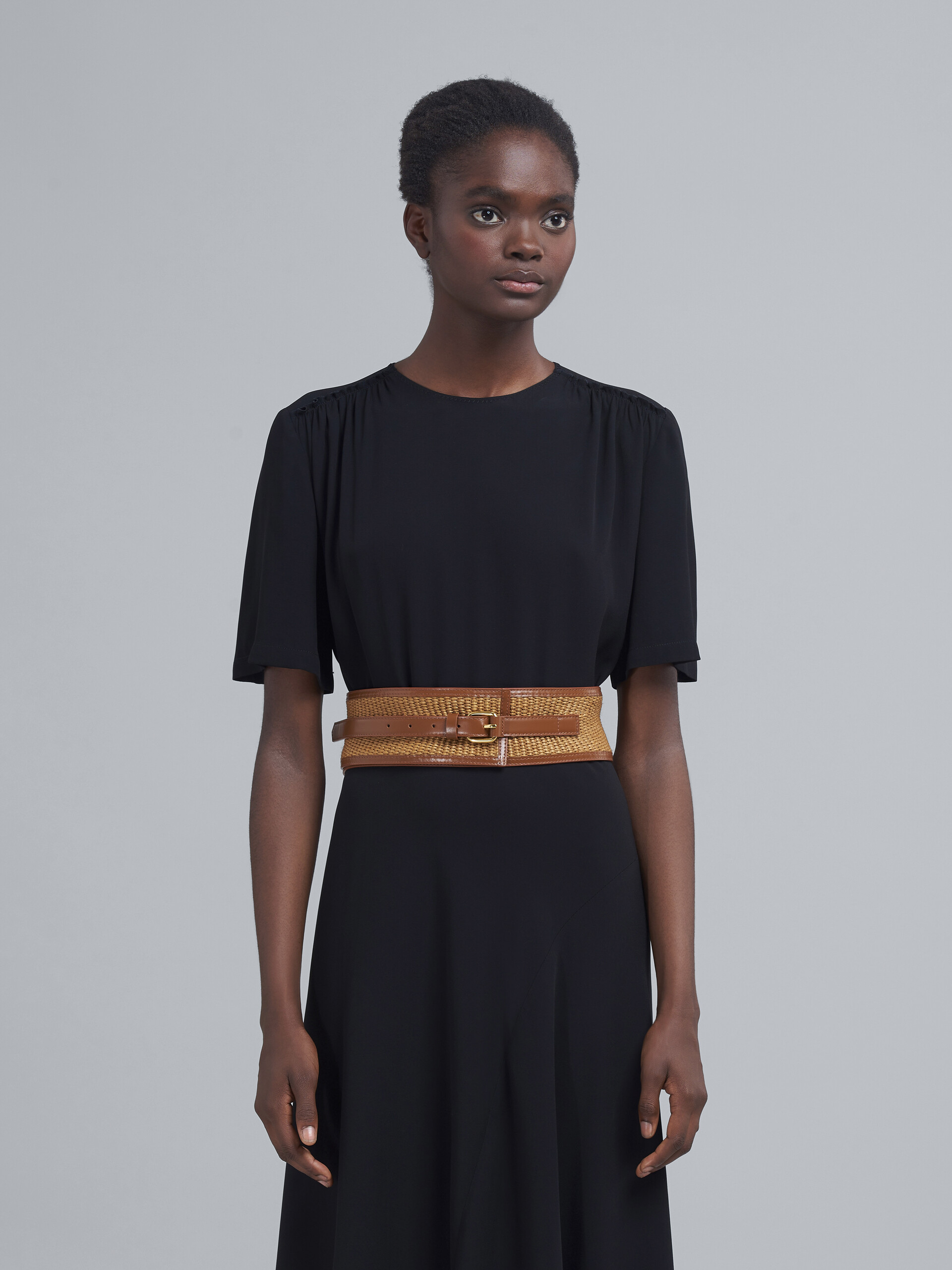 Brown leather and raffia belt - Belts - Image 2