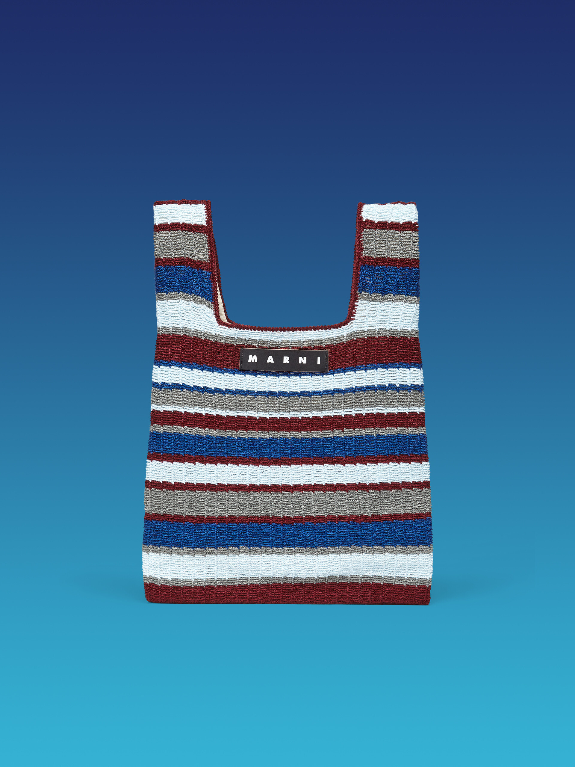 Shopping bag MARNI MARKET with striped motif in burgundy blue grey and pale blue crochet polyester - Bags - Image 1