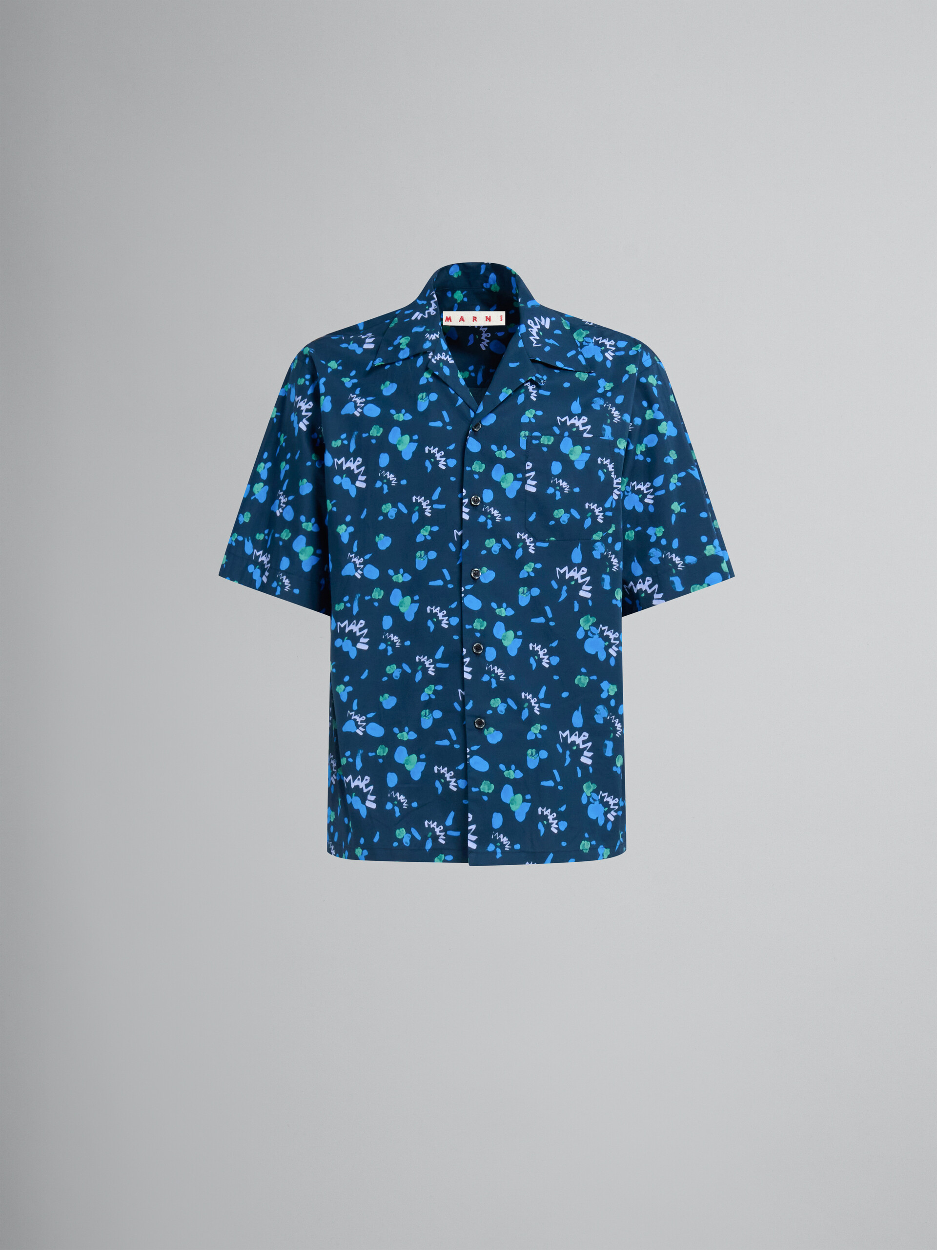 Blue poplin bowling shirt with Marni Dripping print - Shirts - Image 1